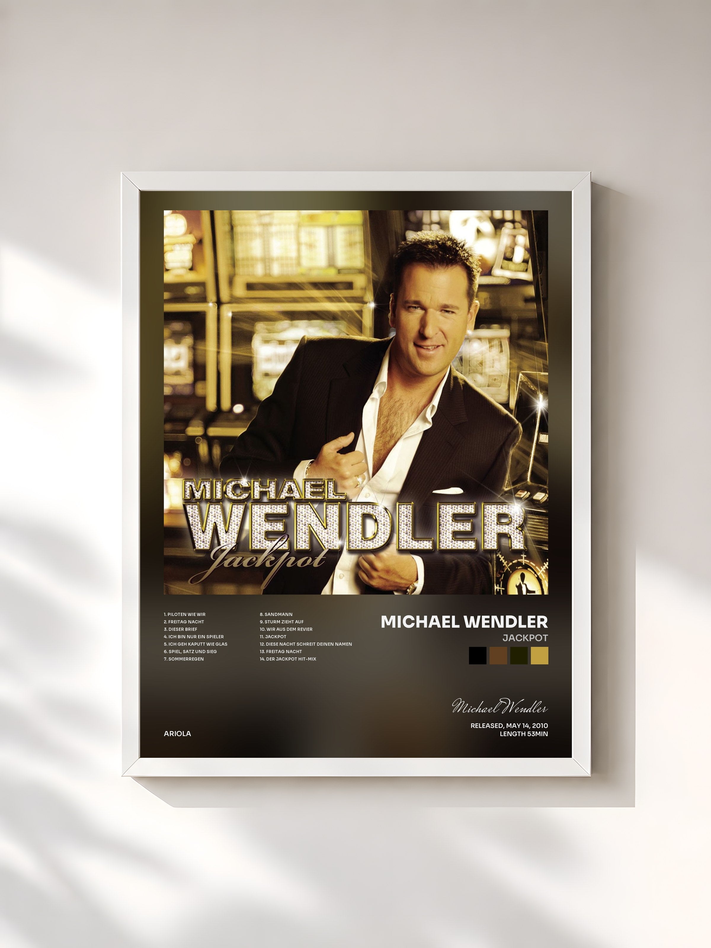 #blanc Tableau de l'album Jackpot de Michael Wendler, cadre blanc, imprimé et encadré en France
