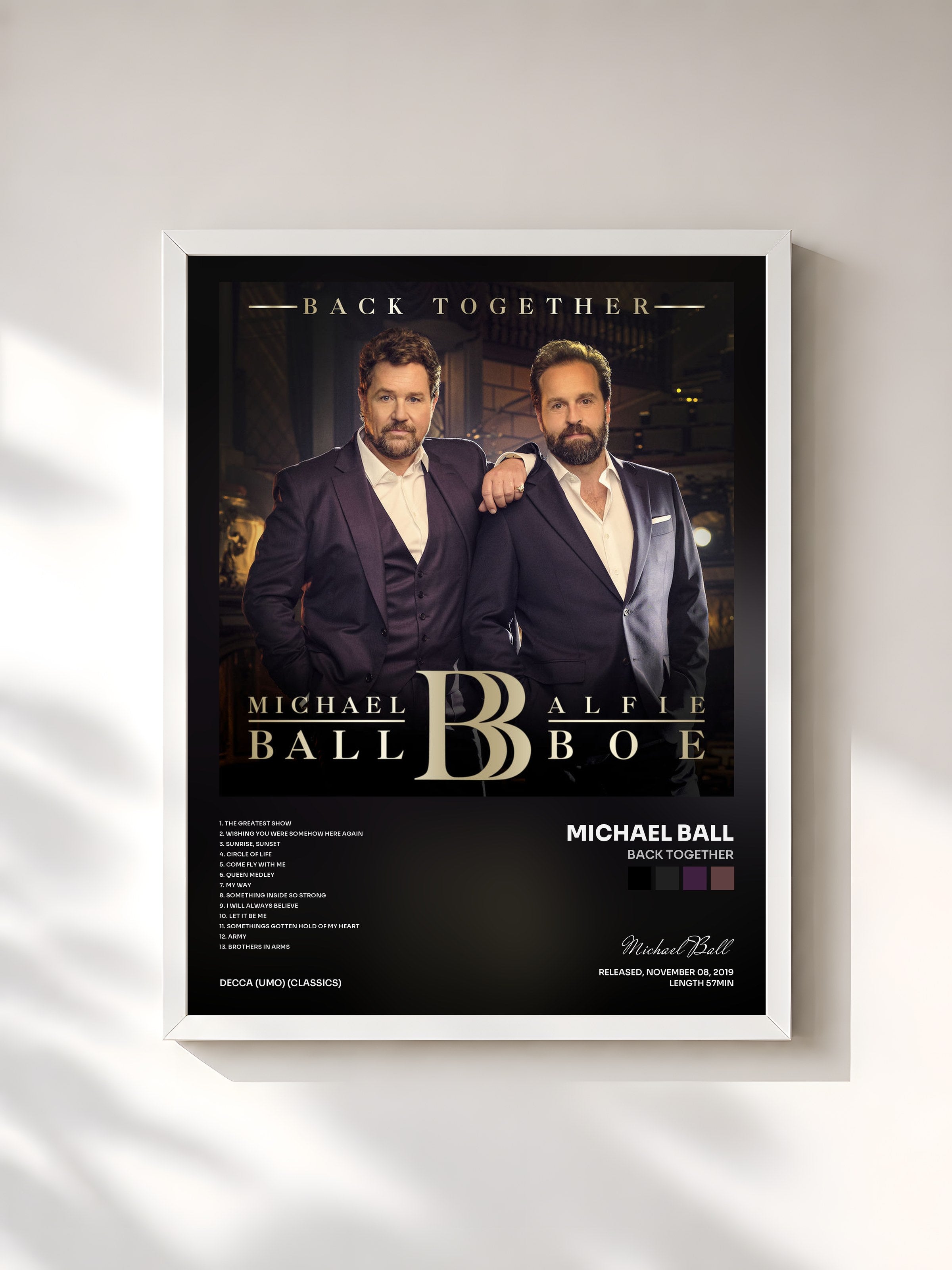 #blanc Tableau de l'album Back Together de Michael Ball, cadre blanc, imprimé et encadré en France