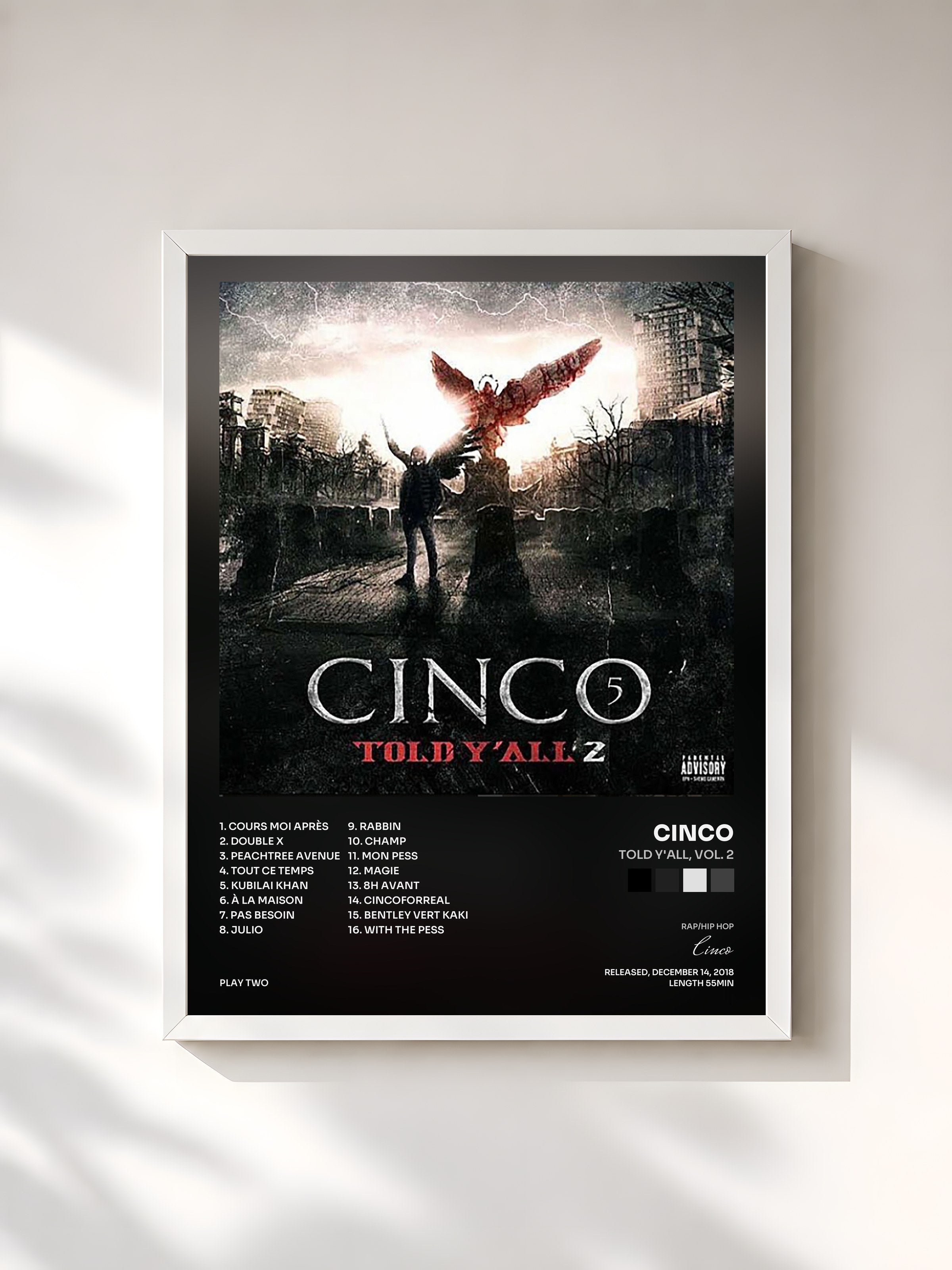 #blanc Tableau de l'album Told Y'all, vol. 2 de Cinco, cadre blanc, imprimé et encadré en France