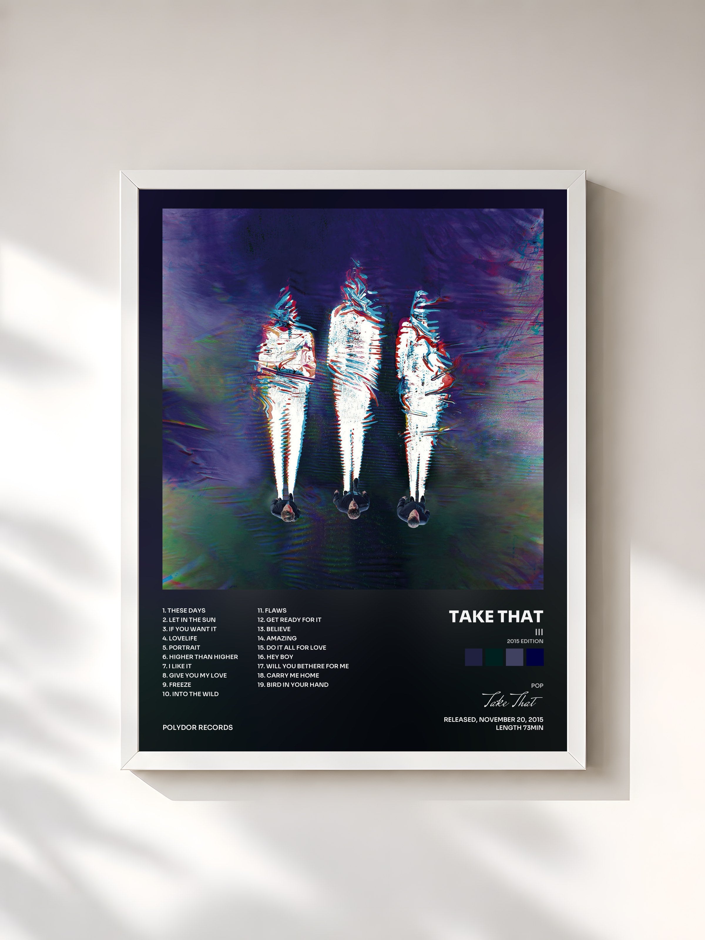 #blanc Tableau de l'album III (2015 Edition) de Take That, cadre blanc, imprimé et encadré en France