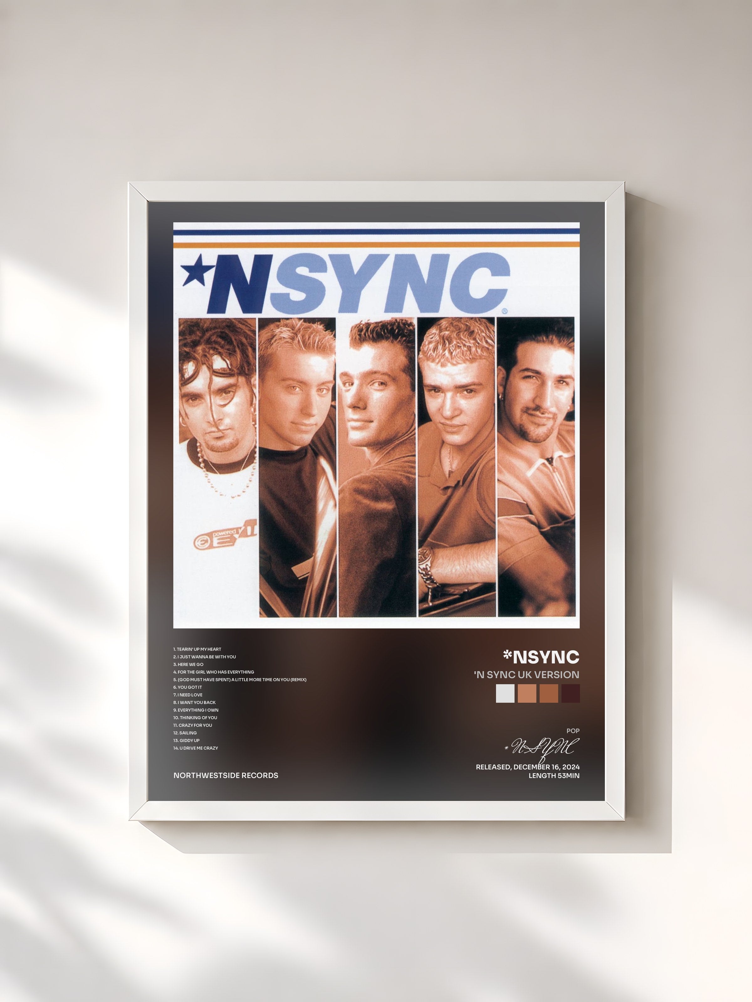 #blanc Tableau de l'album 'N Sync UK Version de *NSYNC, cadre blanc, imprimé et encadré en France