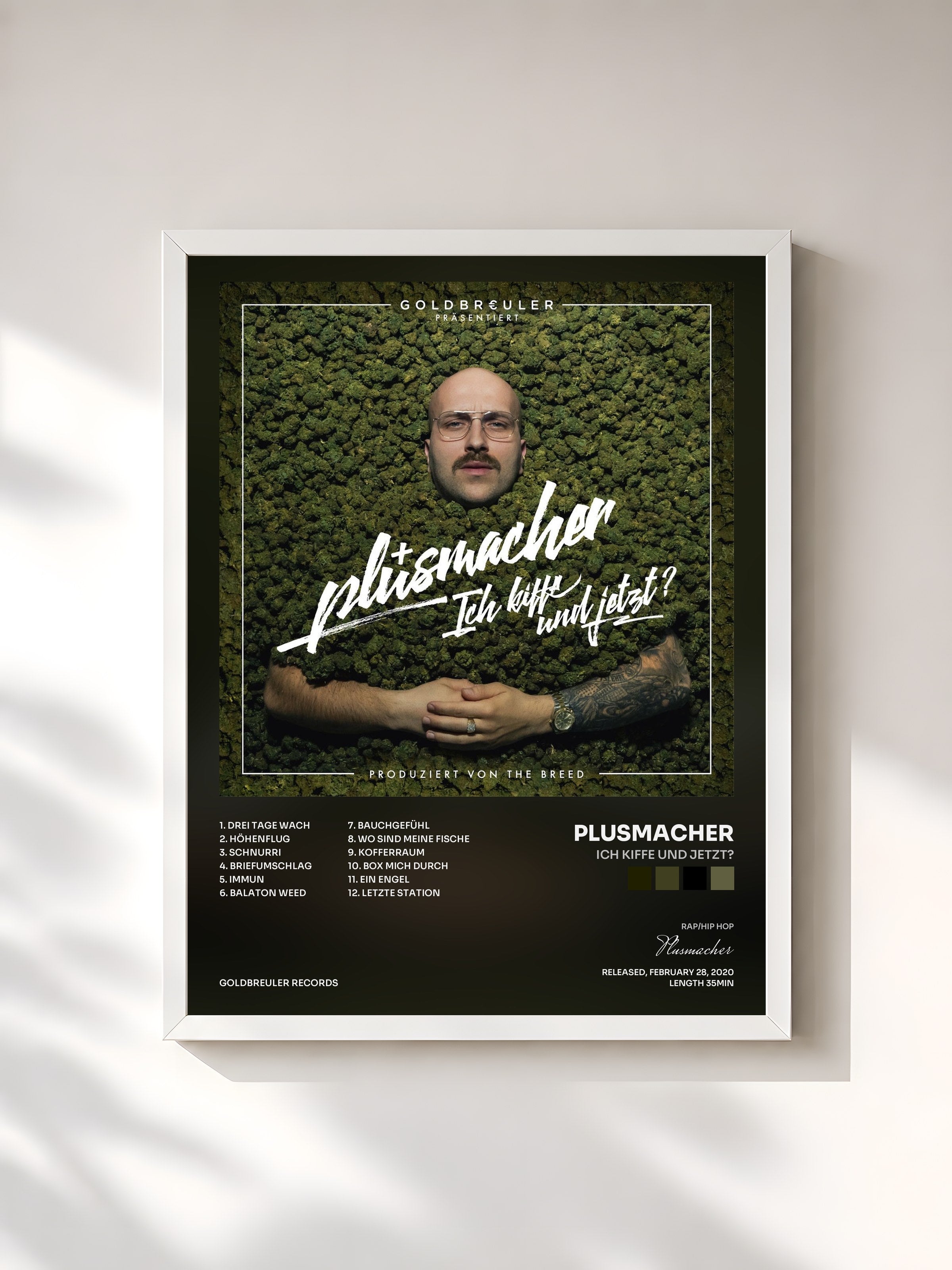 #blanc Tableau de l'album Ich kiffe und jetzt? de Plusmacher, cadre blanc, imprimé et encadré en France