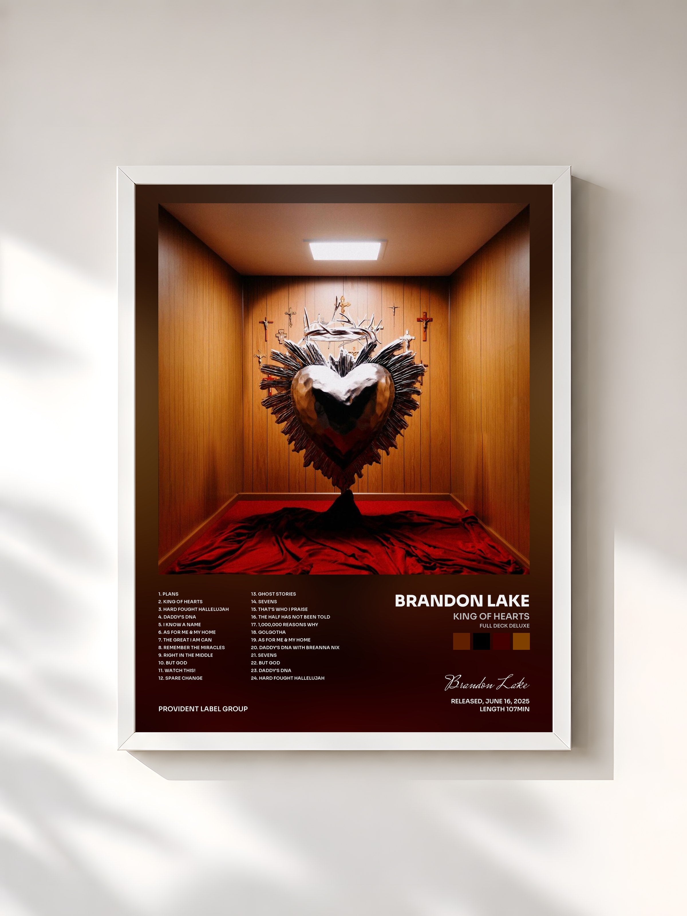 #blanc Tableau de l'album King Of Hearts (Full Deck Deluxe) de Brandon Lake, cadre blanc, imprimé et encadré en France