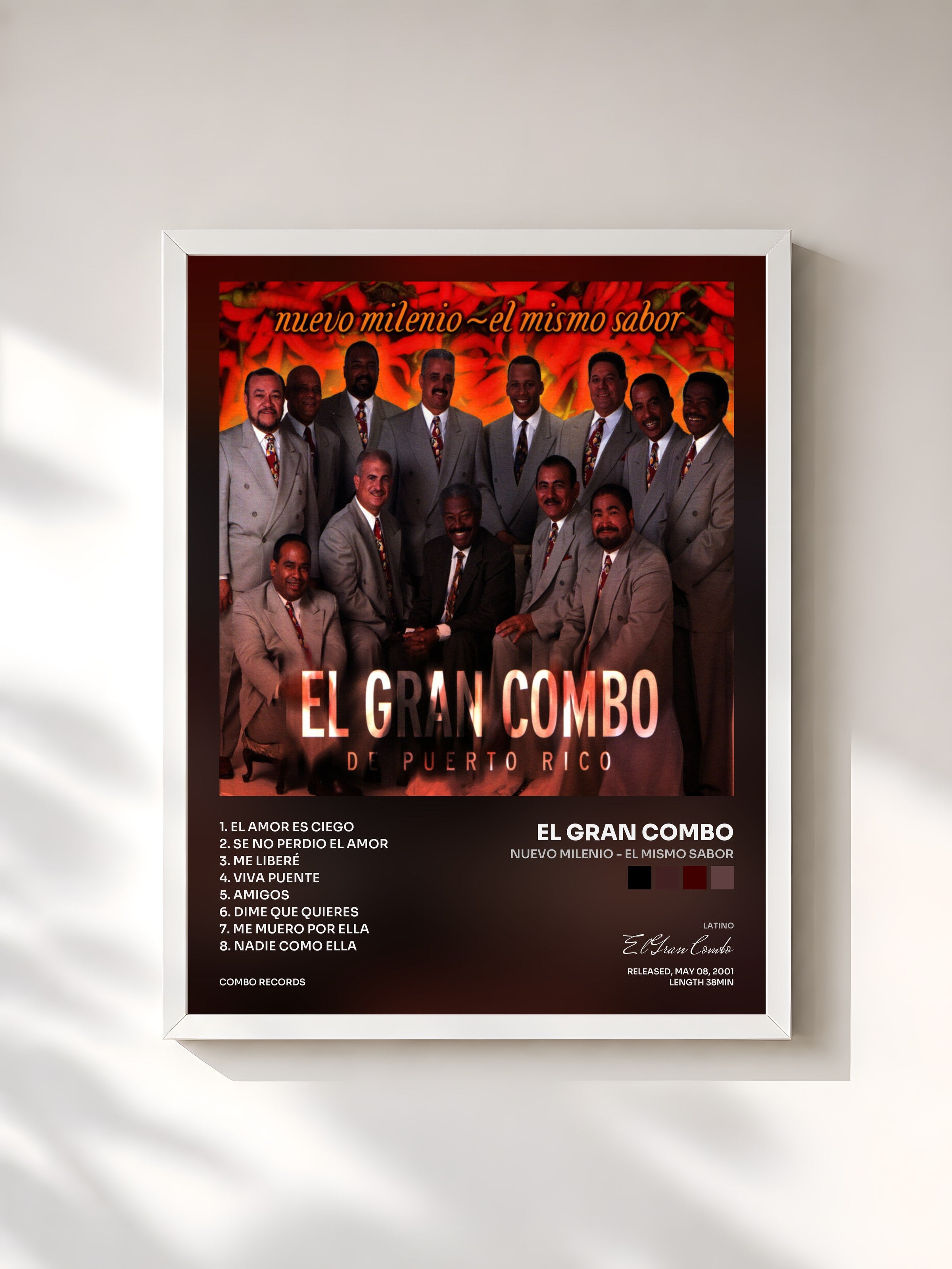 #blanc Tableau de l'album Nuevo Milenio - El Mismo Sabor de El Gran Combo, cadre blanc, imprimé et encadré en France