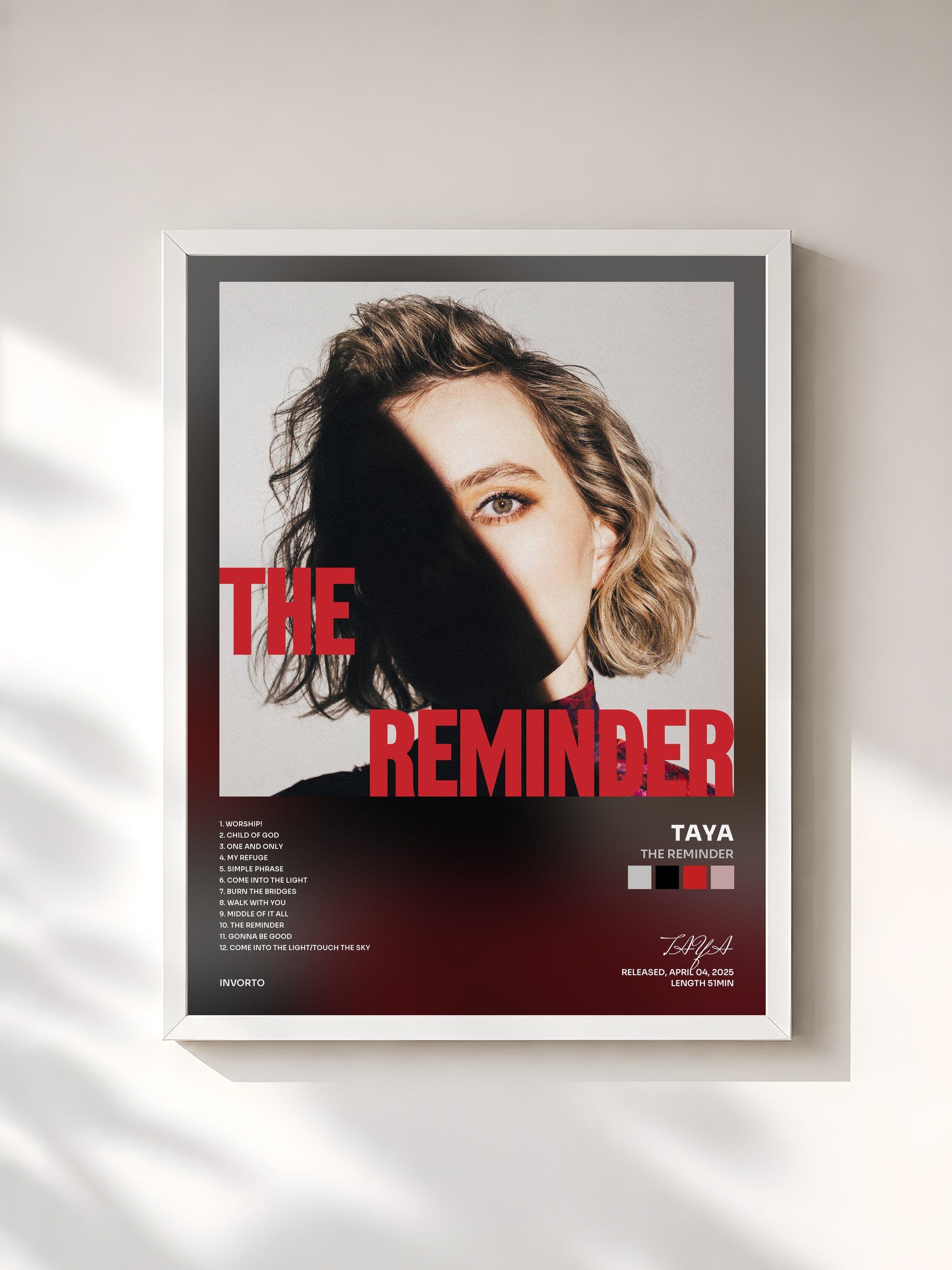 #blanc Tableau de l'album The Reminder de TAYA, cadre blanc, imprimé et encadré en France