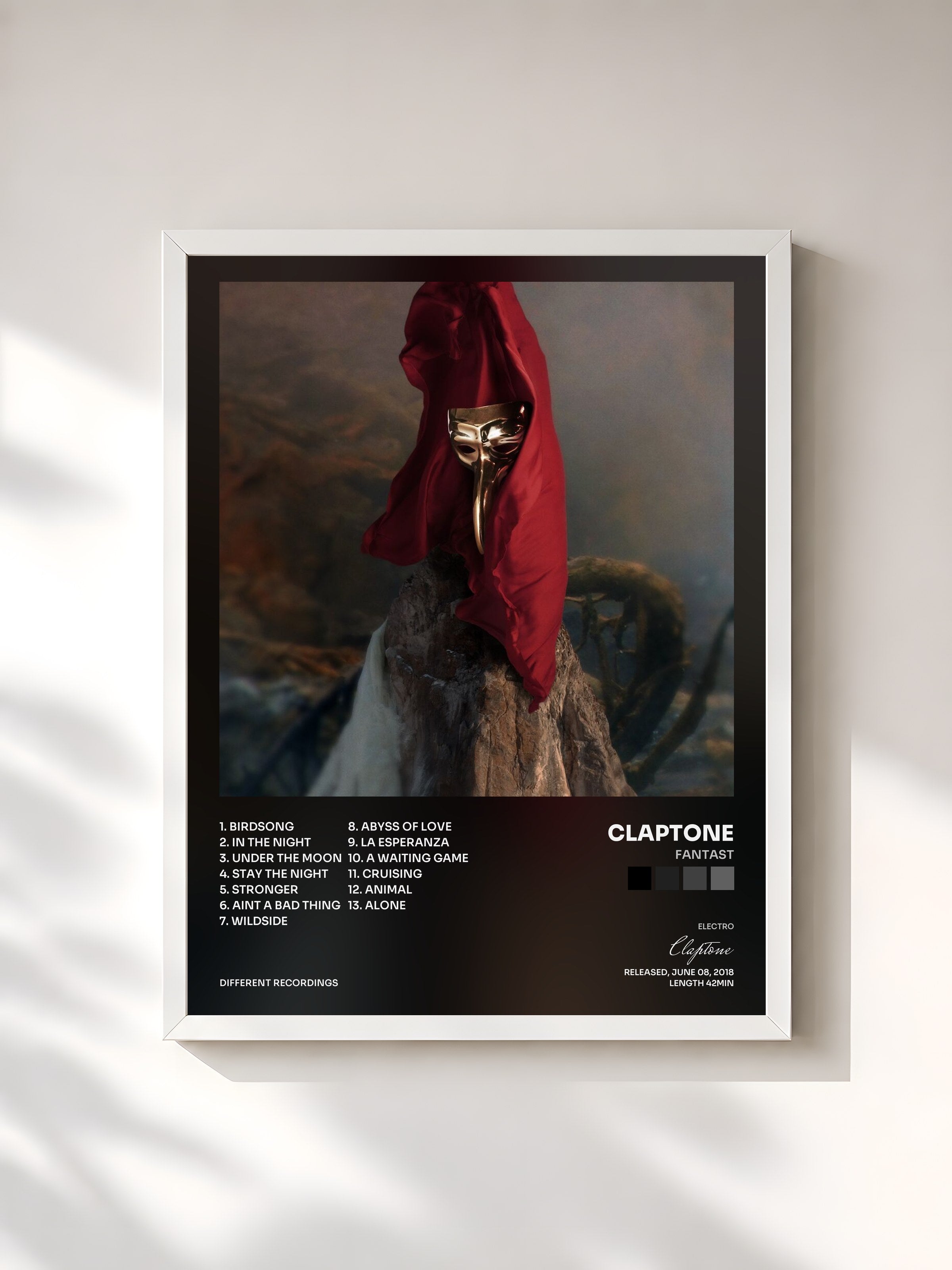 #blanc Tableau de l'album Fantast de Claptone, cadre blanc, imprimé et encadré en France