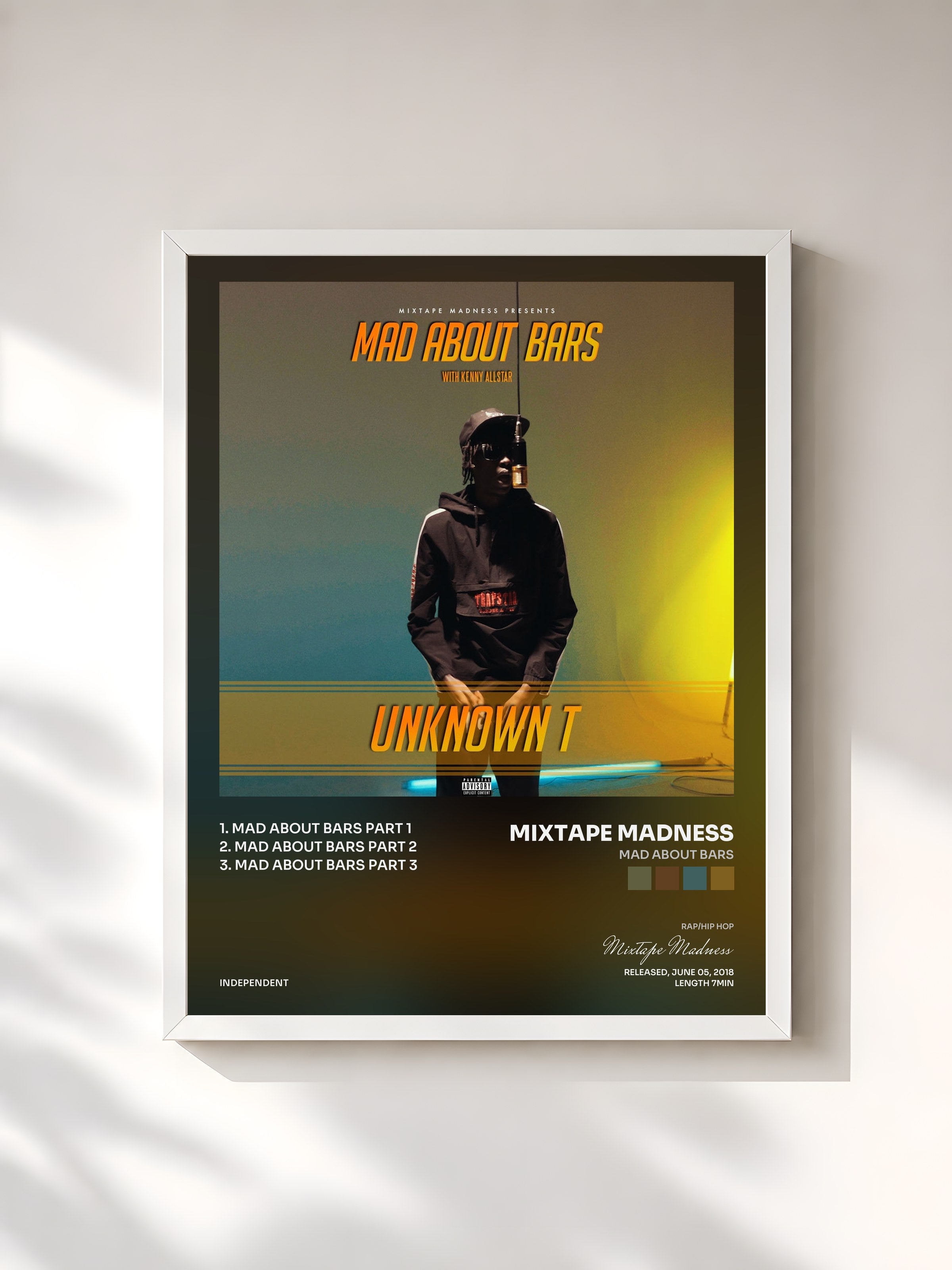 #blanc Tableau de l'album Mad About Bars de Mixtape Madness, cadre blanc, imprimé et encadré en France