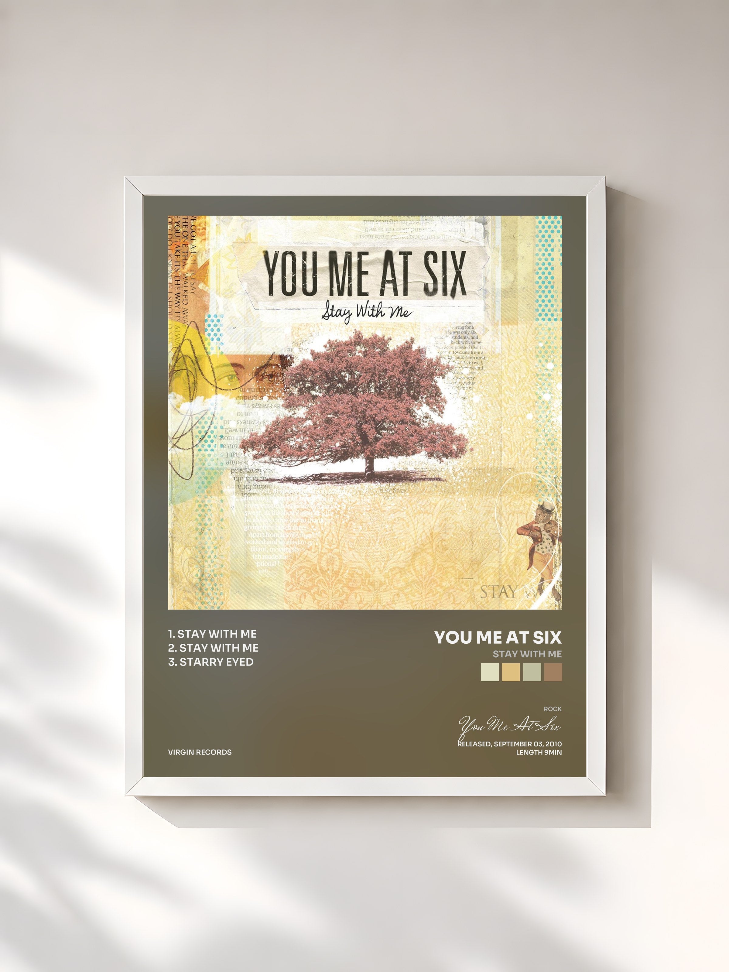 #blanc Tableau de l'album Stay With Me de You Me At Six, cadre blanc, imprimé et encadré en France