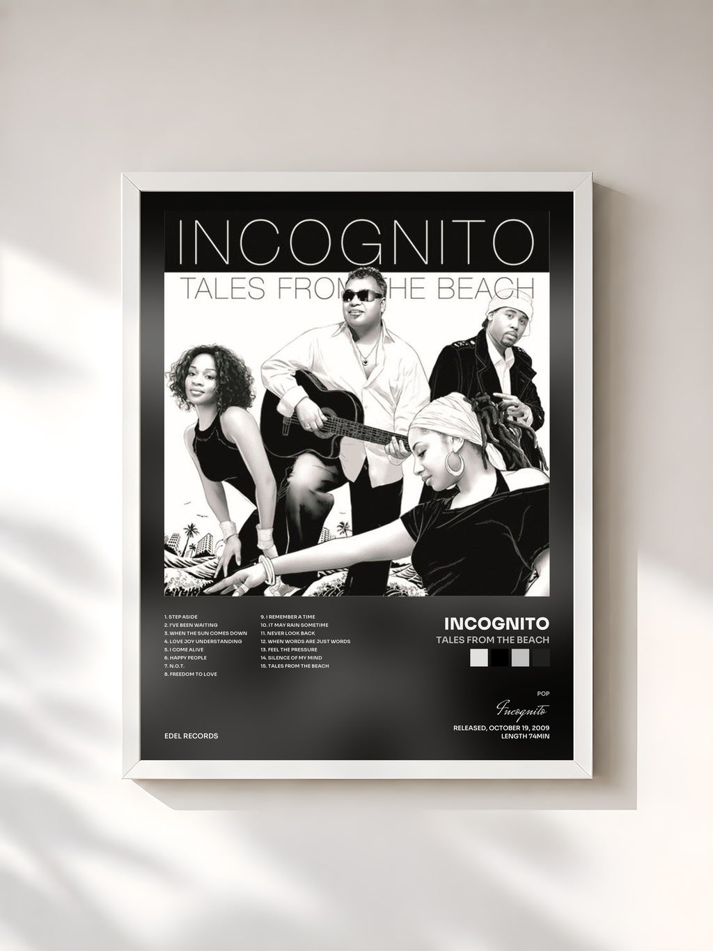 #blanc Tableau de l'album Tales from the Beach de Incognito, cadre blanc, imprimé et encadré en France