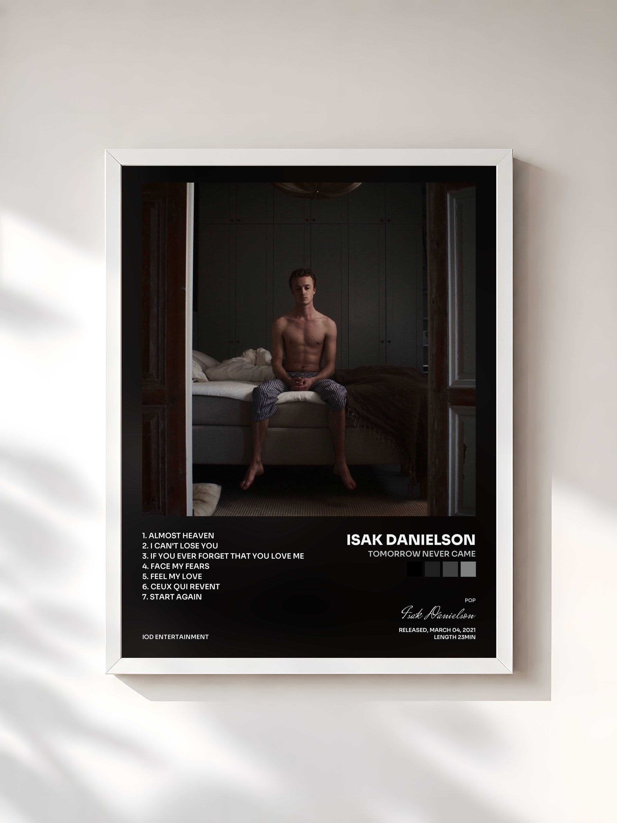 #blanc Tableau de l'album Tomorrow Never Came de Isak Danielson, cadre blanc, imprimé et encadré en France