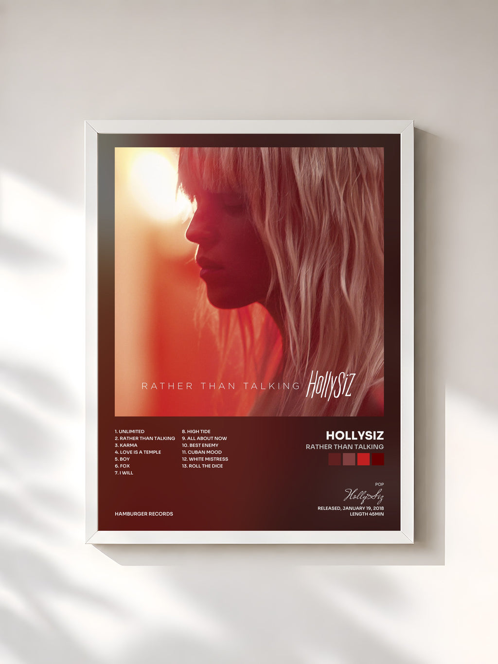 #blanc Tableau de l'album Rather Than Talking de HollySiz, cadre blanc, imprimé et encadré en France