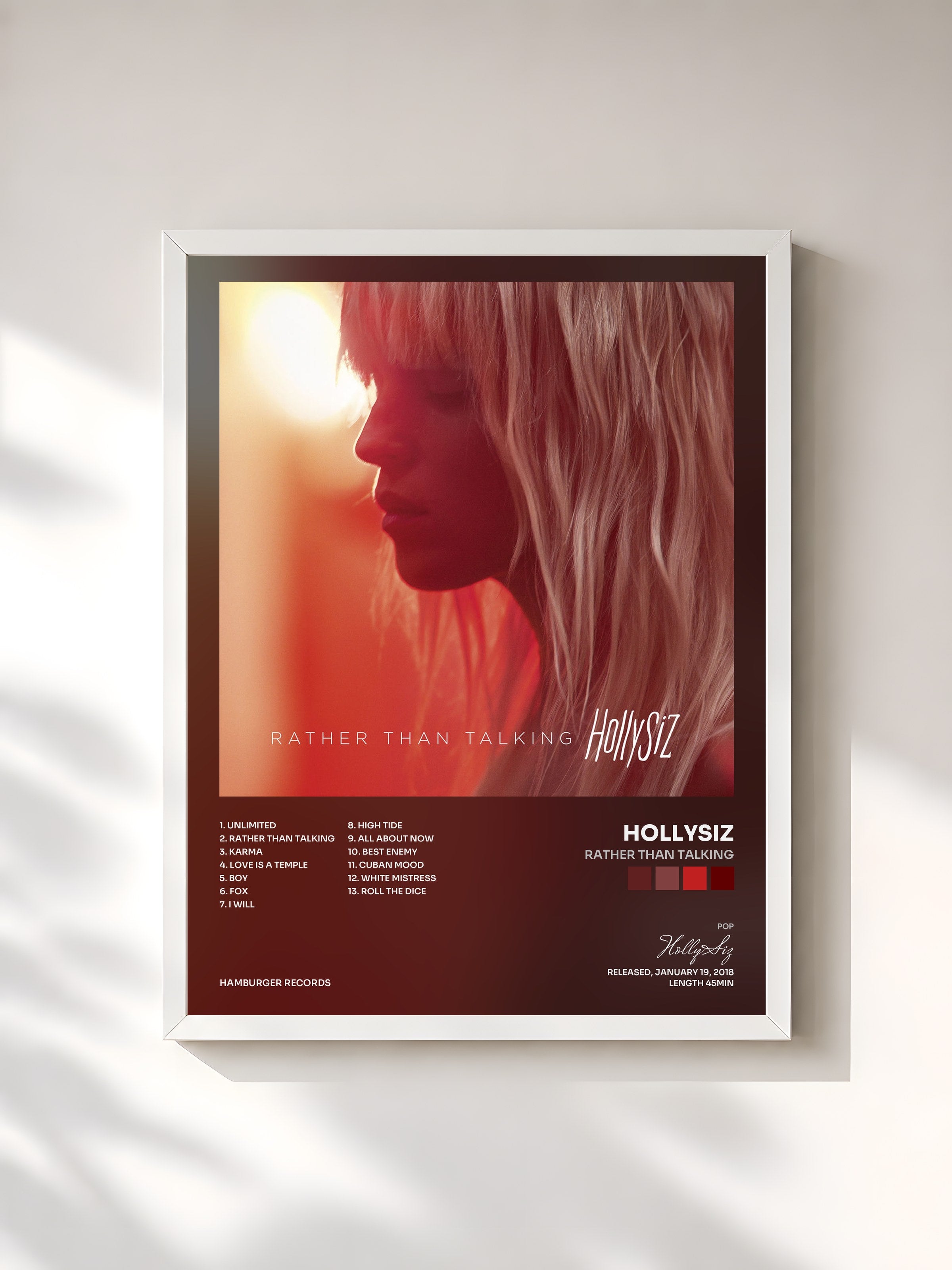 #blanc Tableau de l'album Rather Than Talking de HollySiz, cadre blanc, imprimé et encadré en France