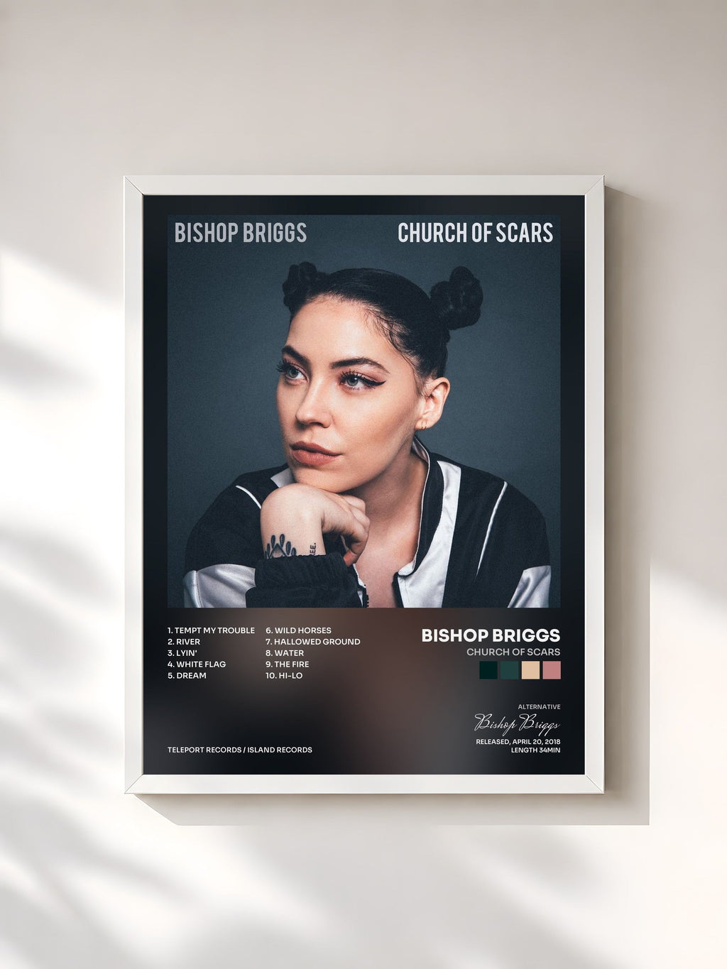 #blanc Tableau de l'album Church Of Scars de Bishop Briggs, cadre blanc, imprimé et encadré en France