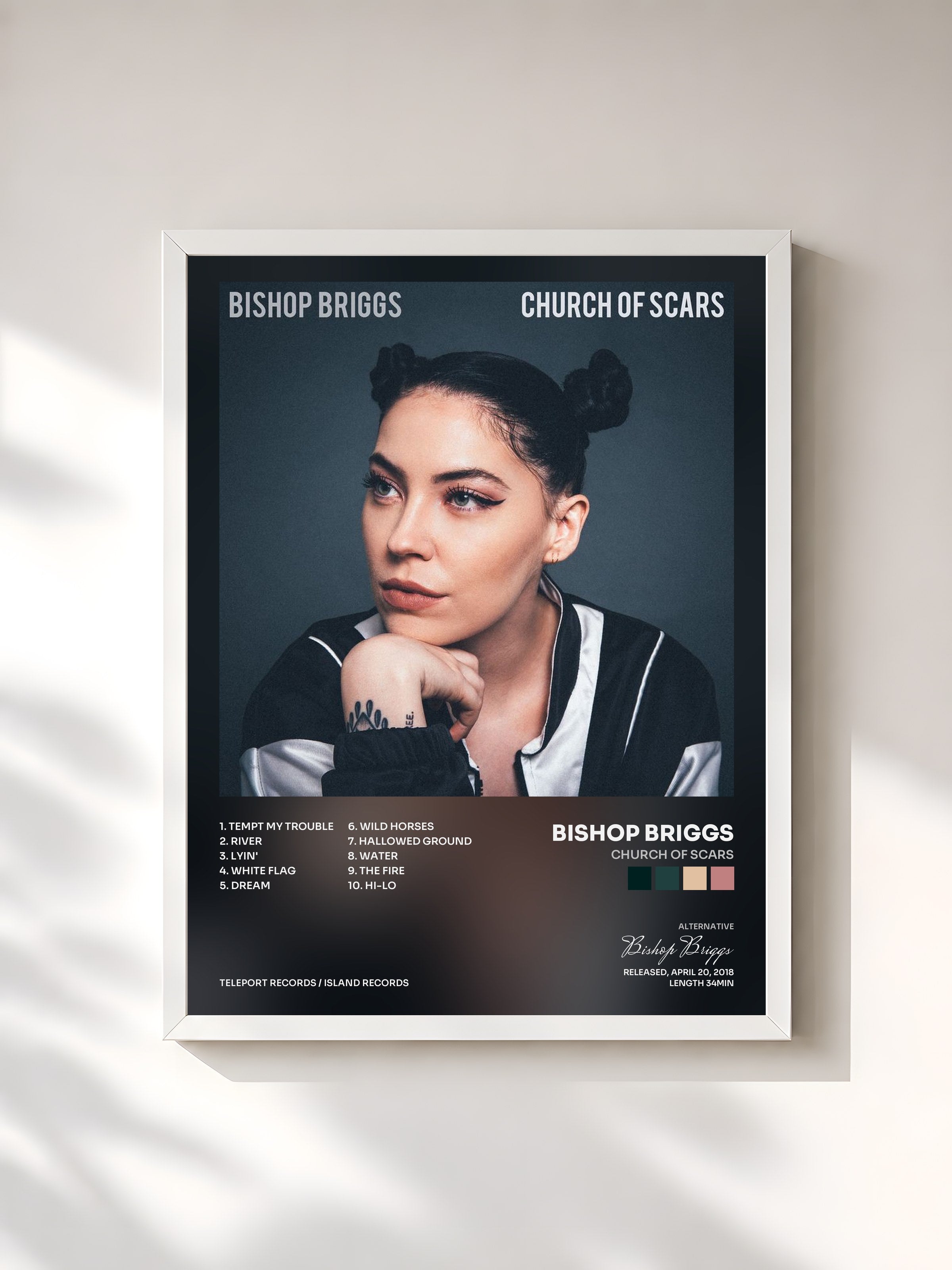 #blanc Tableau de l'album Church Of Scars de Bishop Briggs, cadre blanc, imprimé et encadré en France