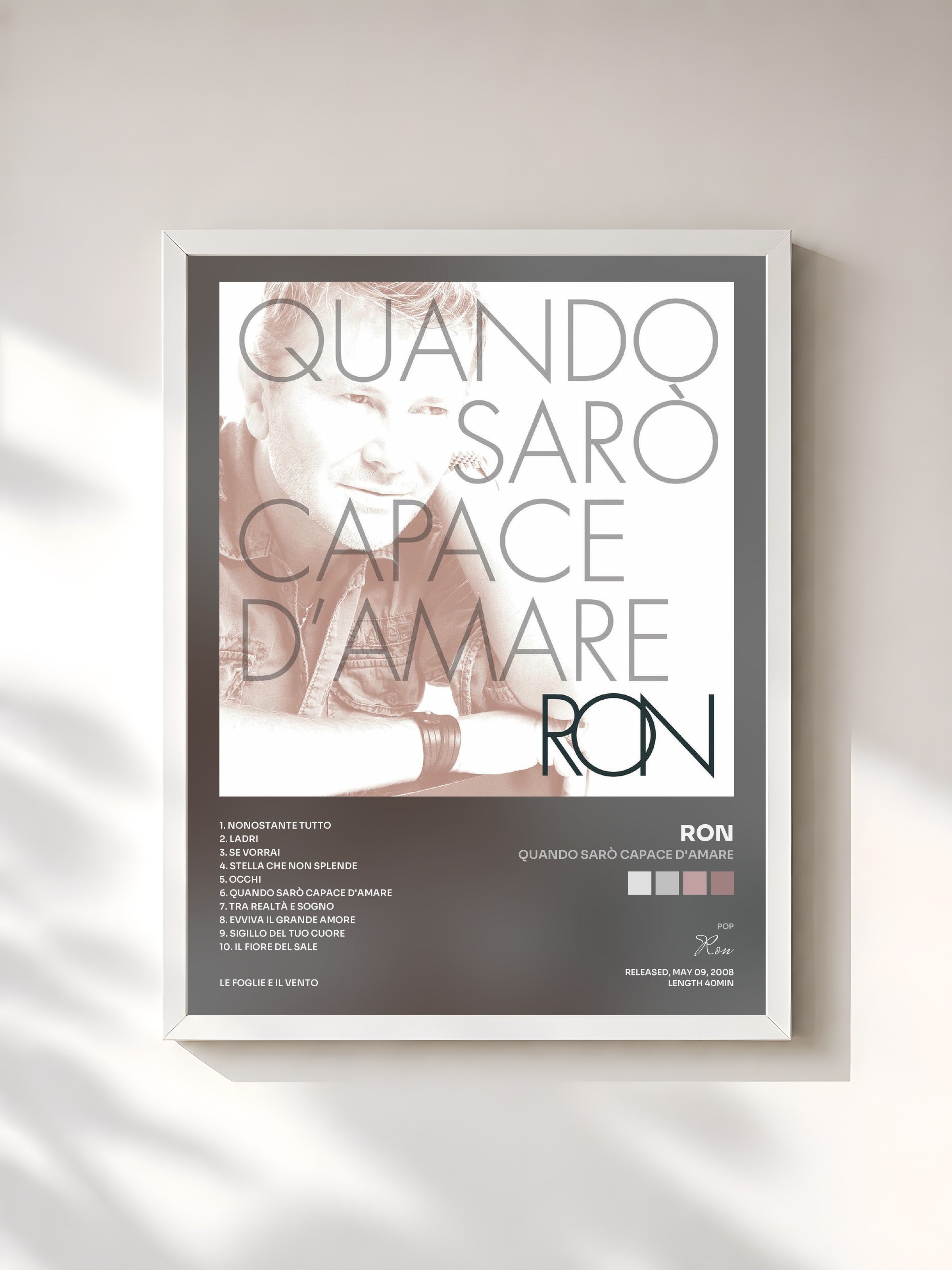 #blanc Tableau de l'album Quando Sarò Capace D'Amare de Ron, cadre blanc, imprimé et encadré en France