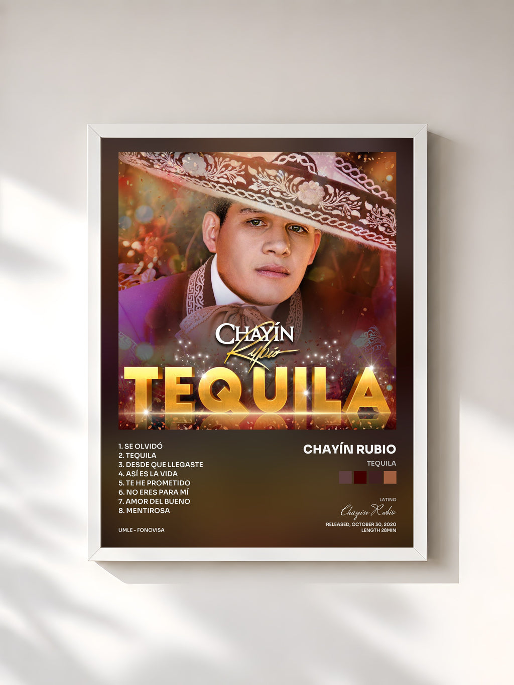 #blanc Tableau de l'album Tequila de Chayín Rubio, cadre blanc, imprimé et encadré en France