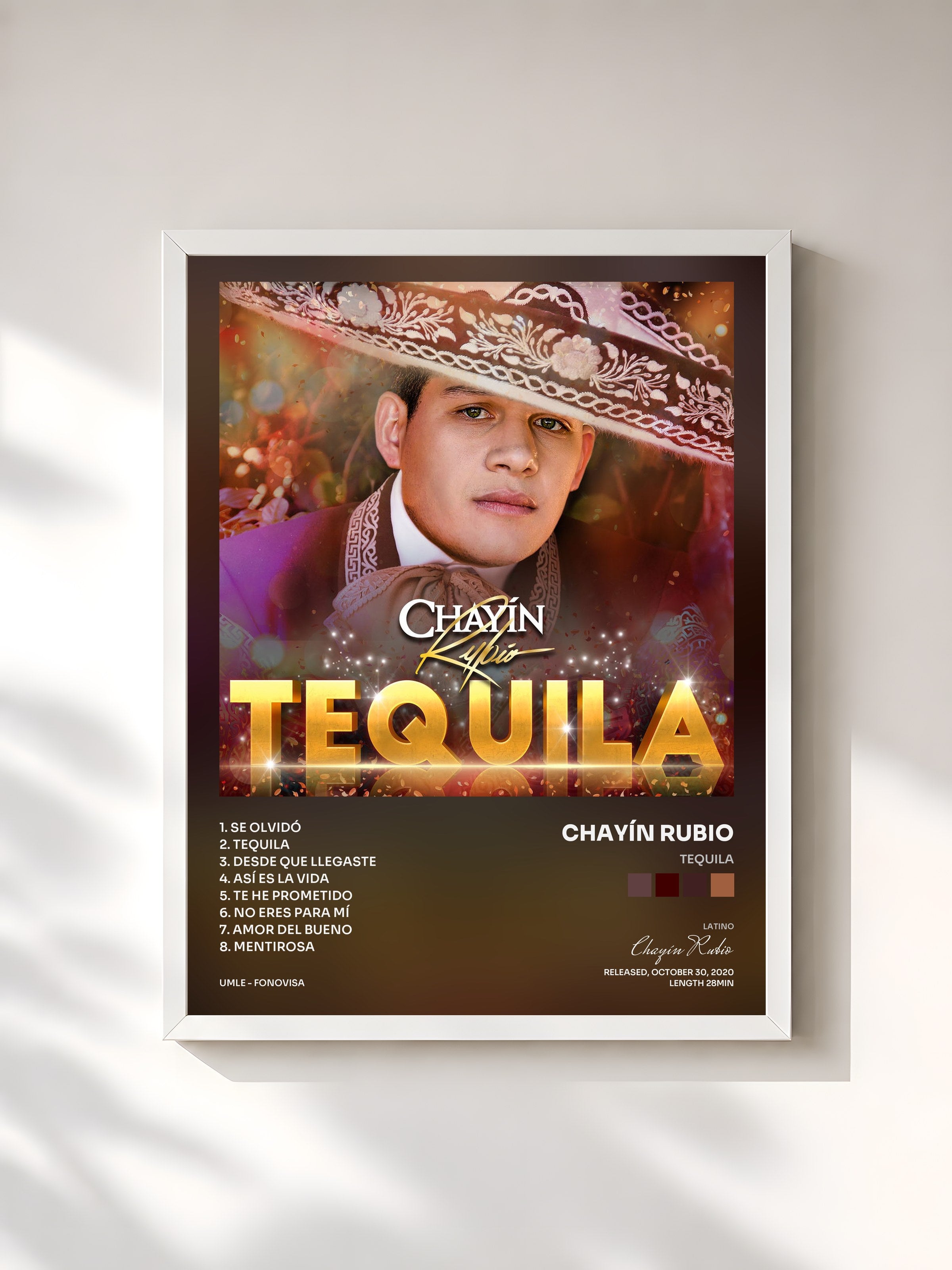 #blanc Tableau de l'album Tequila de Chayín Rubio, cadre blanc, imprimé et encadré en France
