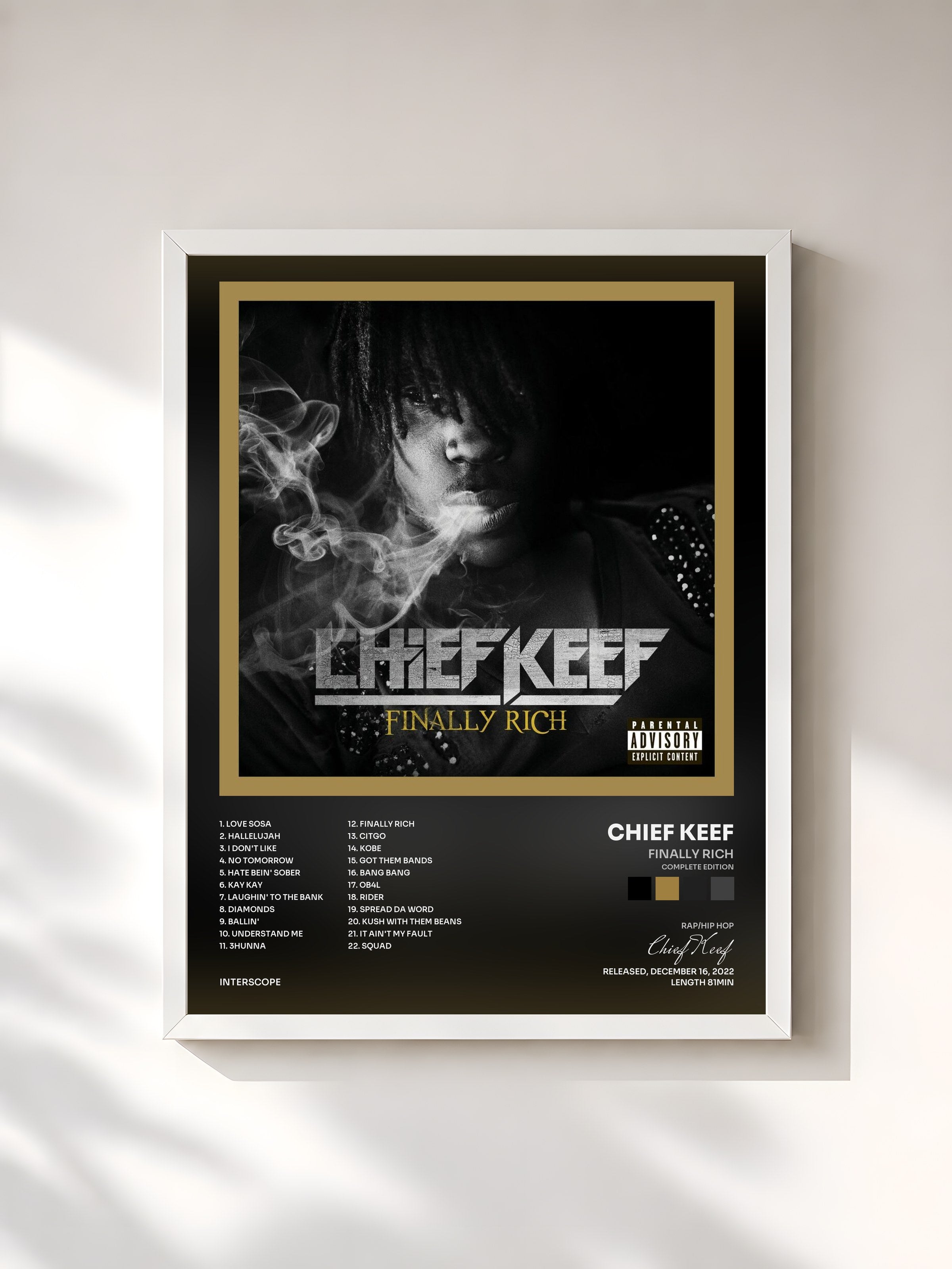 #blanc Tableau de l'album Finally Rich (Complete Edition) de Chief Keef, cadre blanc, imprimé et encadré en France