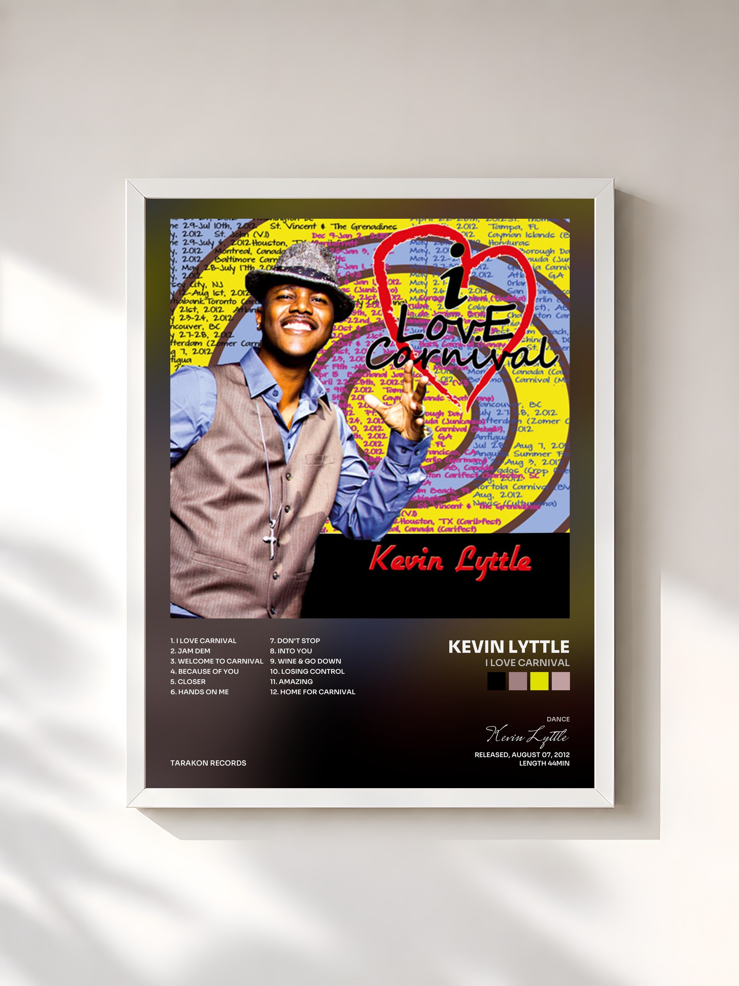 #blanc Tableau de l'album I Love Carnival de Kevin Lyttle, cadre blanc, imprimé et encadré en France