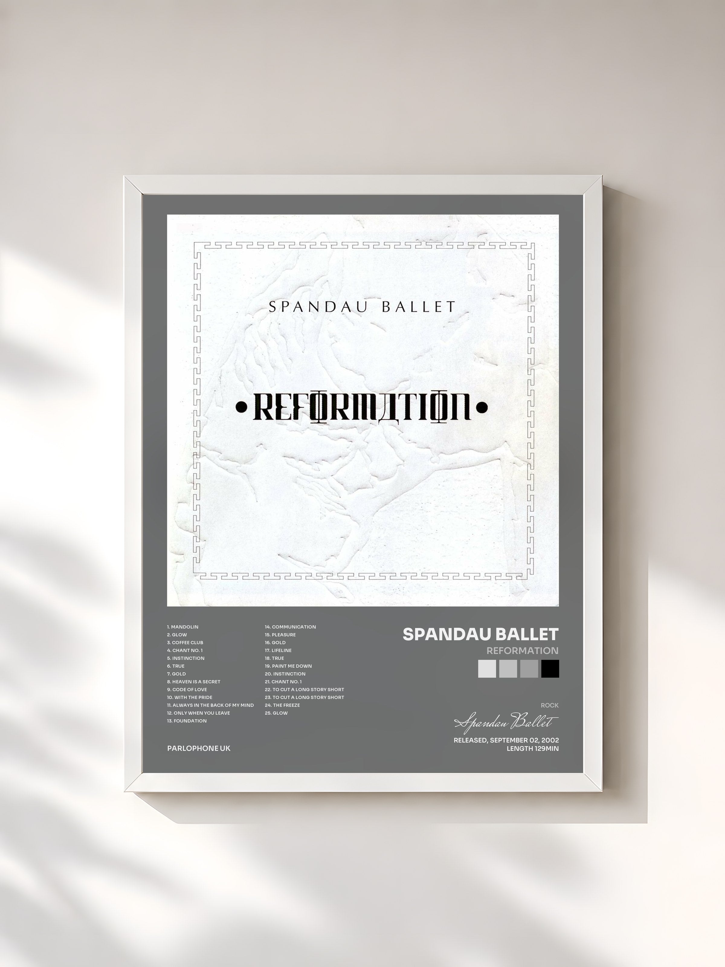#blanc Tableau de l'album Reformation de Spandau Ballet, cadre blanc, imprimé et encadré en France