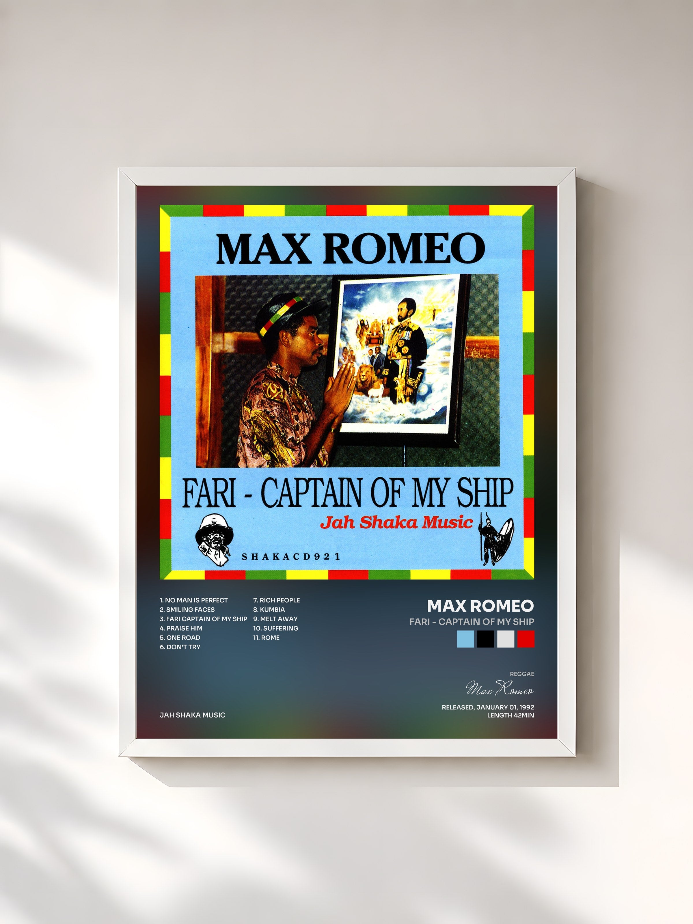 #blanc Tableau de l'album Fari - Captain of My Ship de Max Romeo, cadre blanc, imprimé et encadré en France