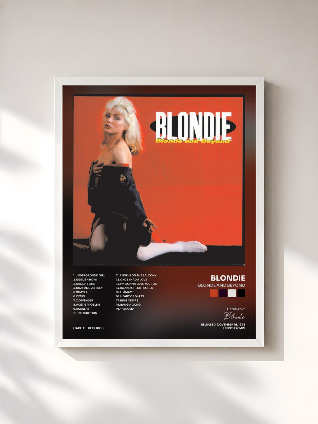 #blanc Tableau de l'album Blonde And Beyond de Blondie, cadre blanc, imprimé et encadré en France