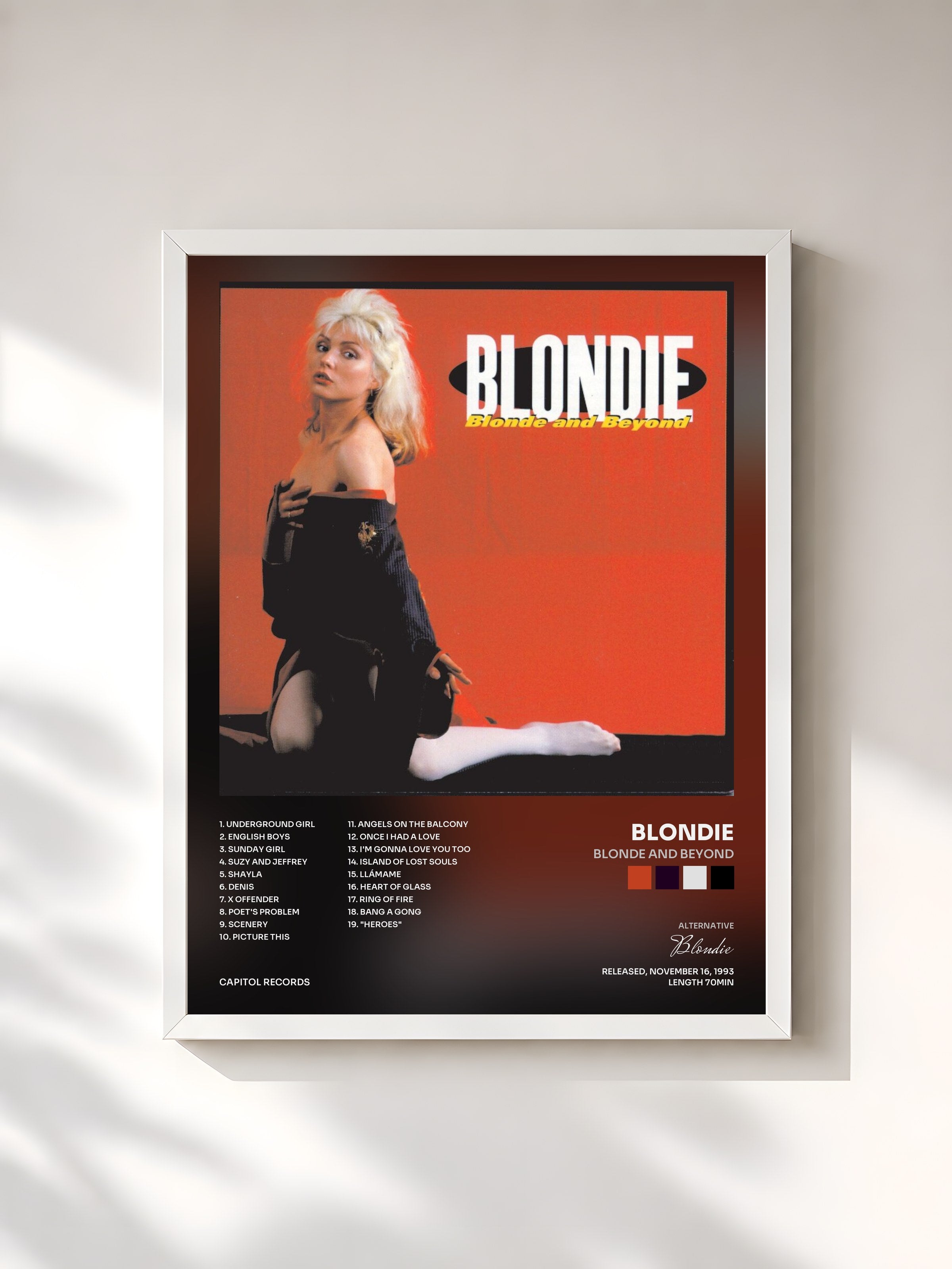 #blanc Tableau de l'album Blonde And Beyond de Blondie, cadre blanc, imprimé et encadré en France