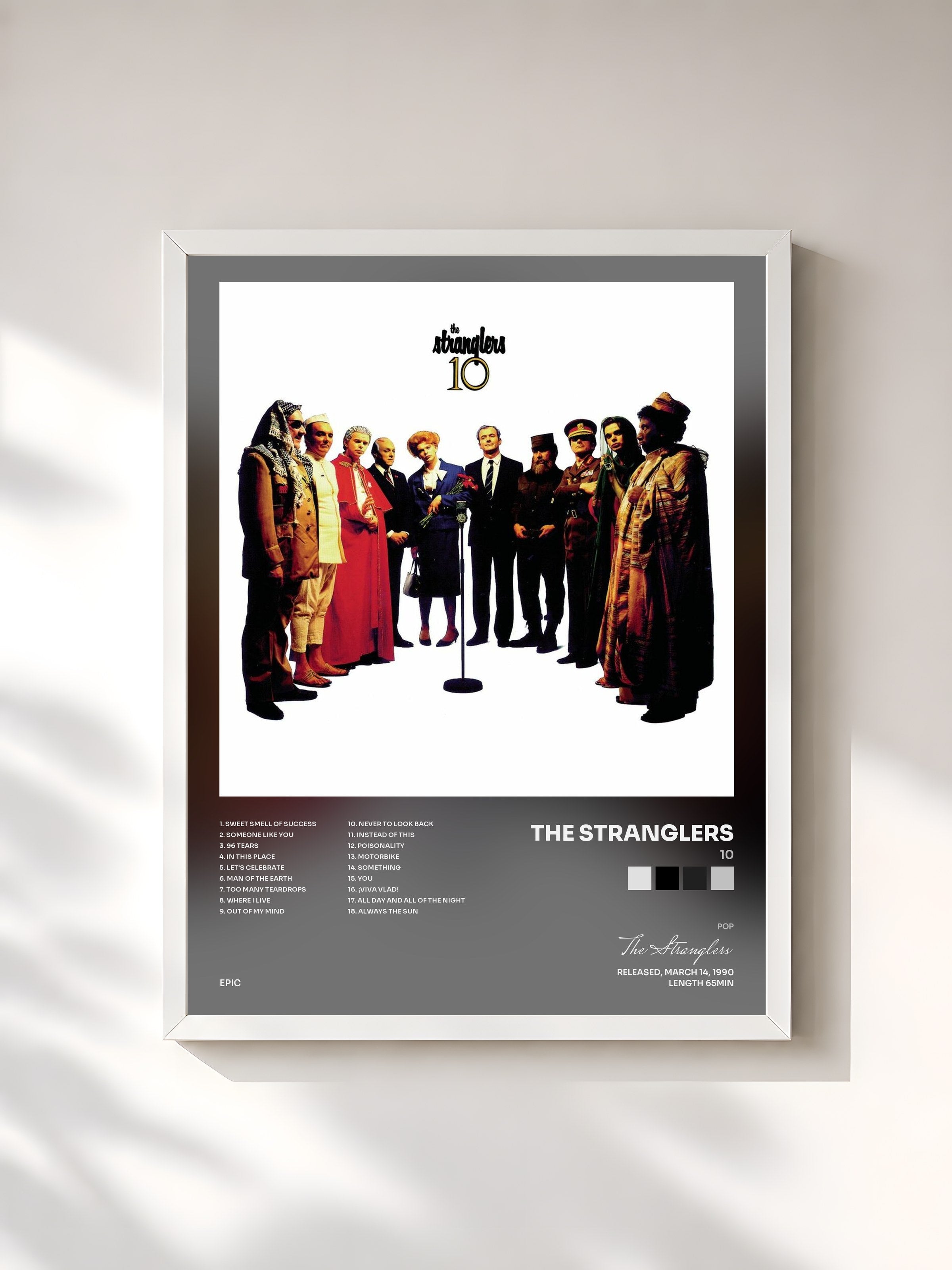 #blanc Tableau de l'album 10 de The Stranglers, cadre blanc, imprimé et encadré en France