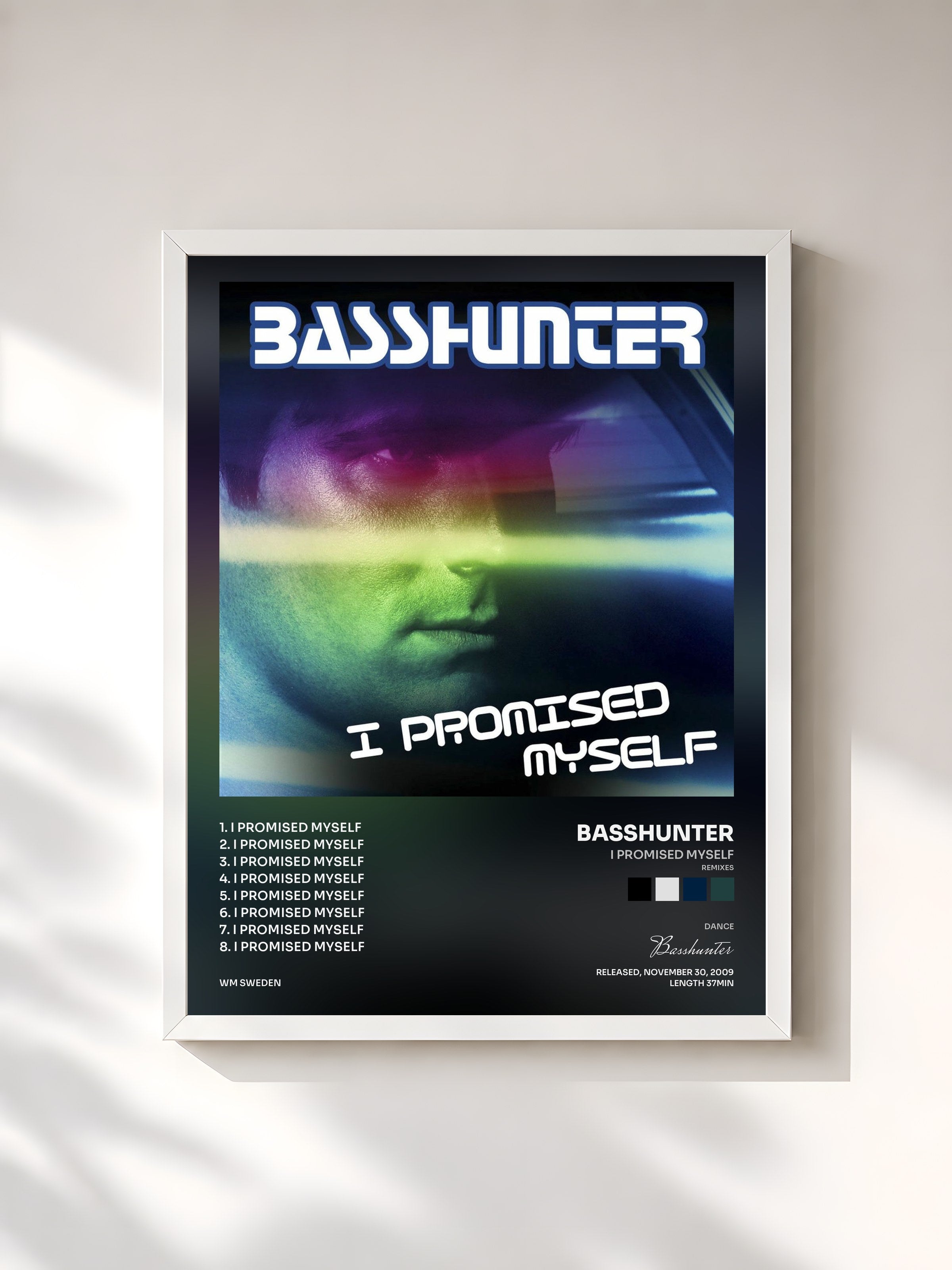 #blanc Tableau de l'album I Promised Myself (Remixes) de Basshunter, cadre blanc, imprimé et encadré en France