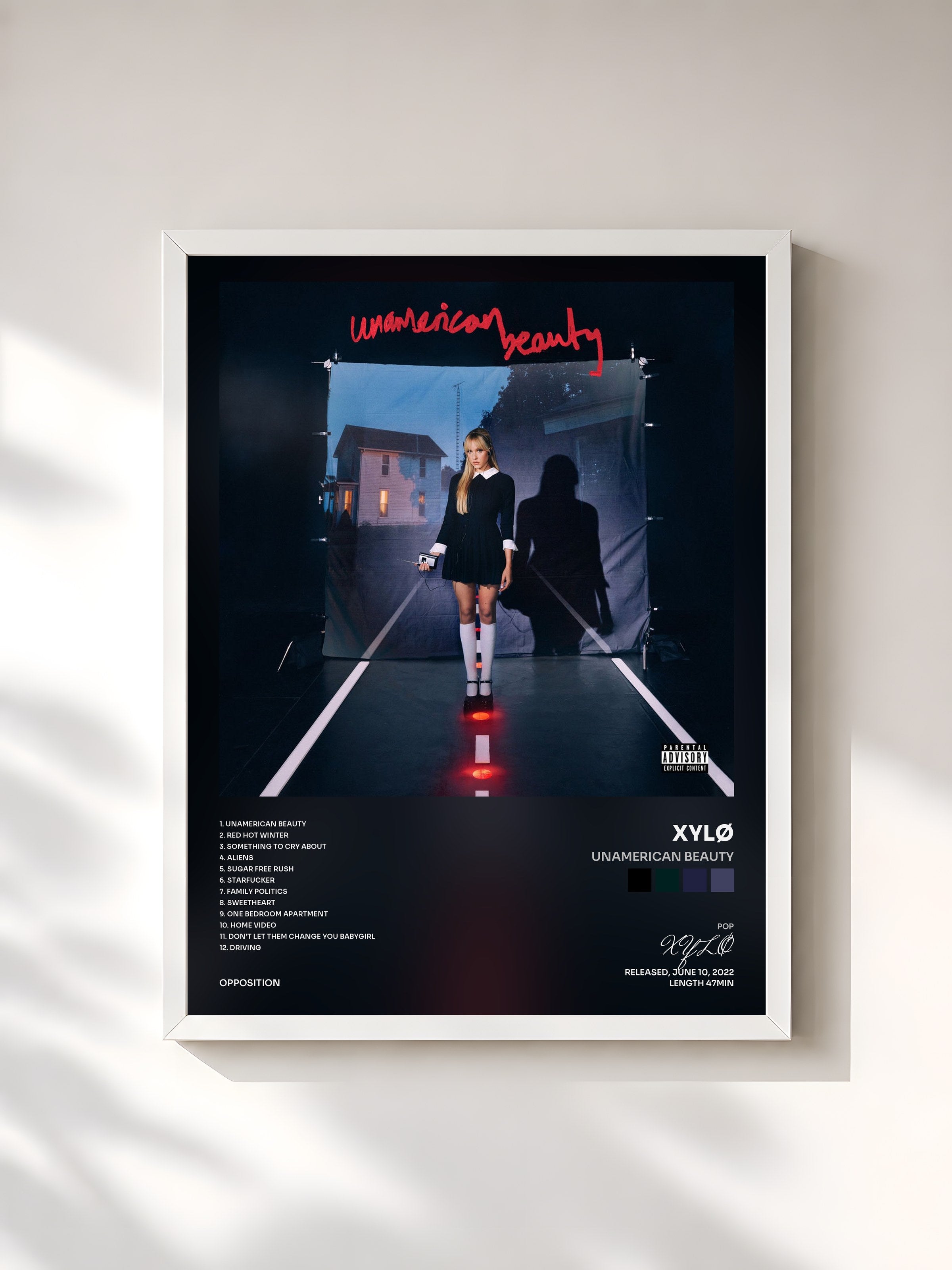 #blanc Tableau de l'album unamerican beauty de XYLØ, cadre blanc, imprimé et encadré en France