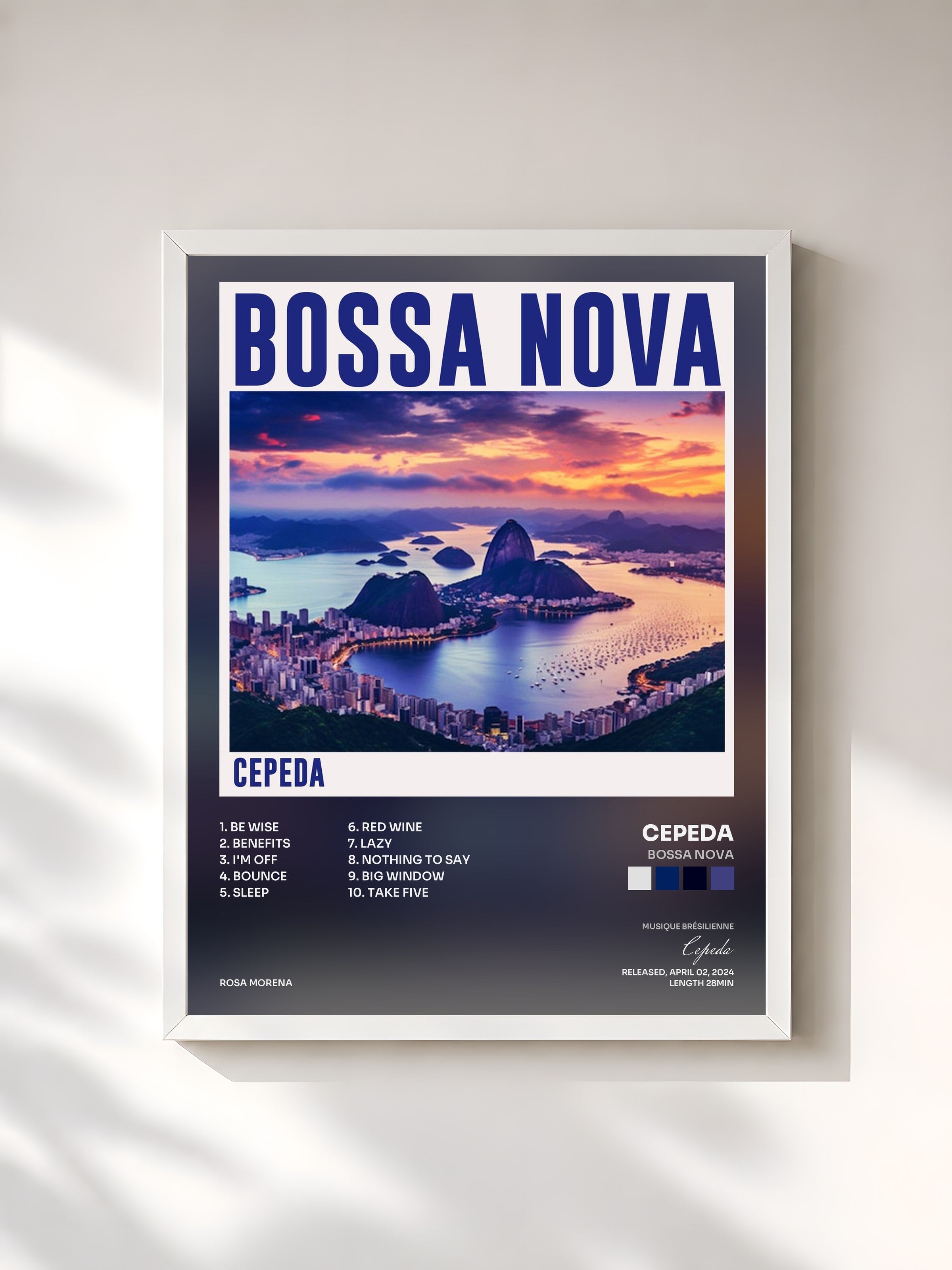 #blanc Tableau de l'album Bossa Nova de Cepeda, cadre blanc, imprimé et encadré en France