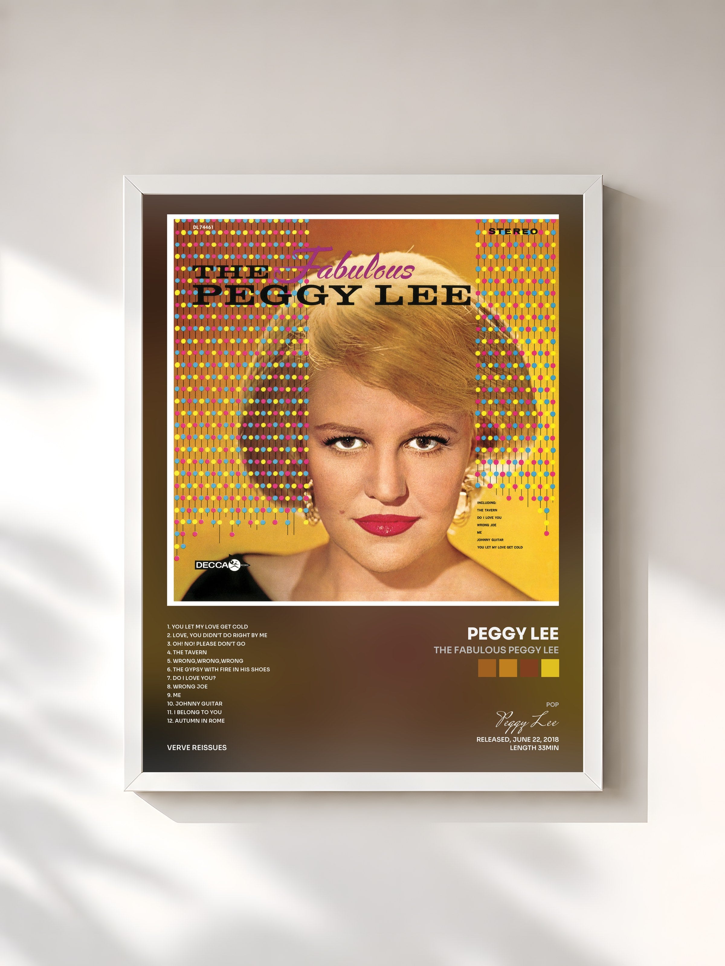 #blanc Tableau de l'album The Fabulous Peggy Lee de Peggy Lee, cadre blanc, imprimé et encadré en France