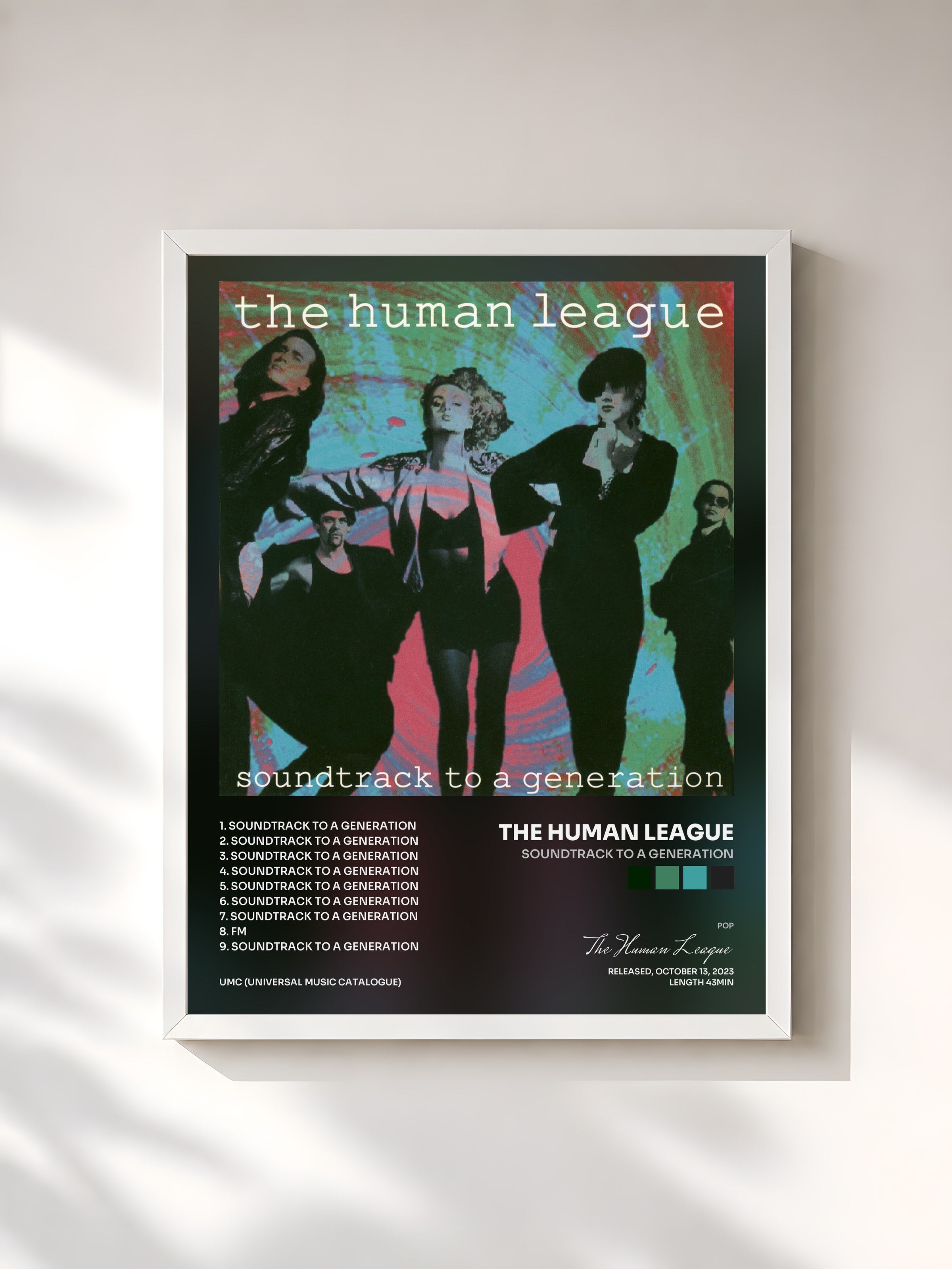 #blanc Tableau de l'album Soundtrack To A Generation de The Human League, cadre blanc, imprimé et encadré en France
