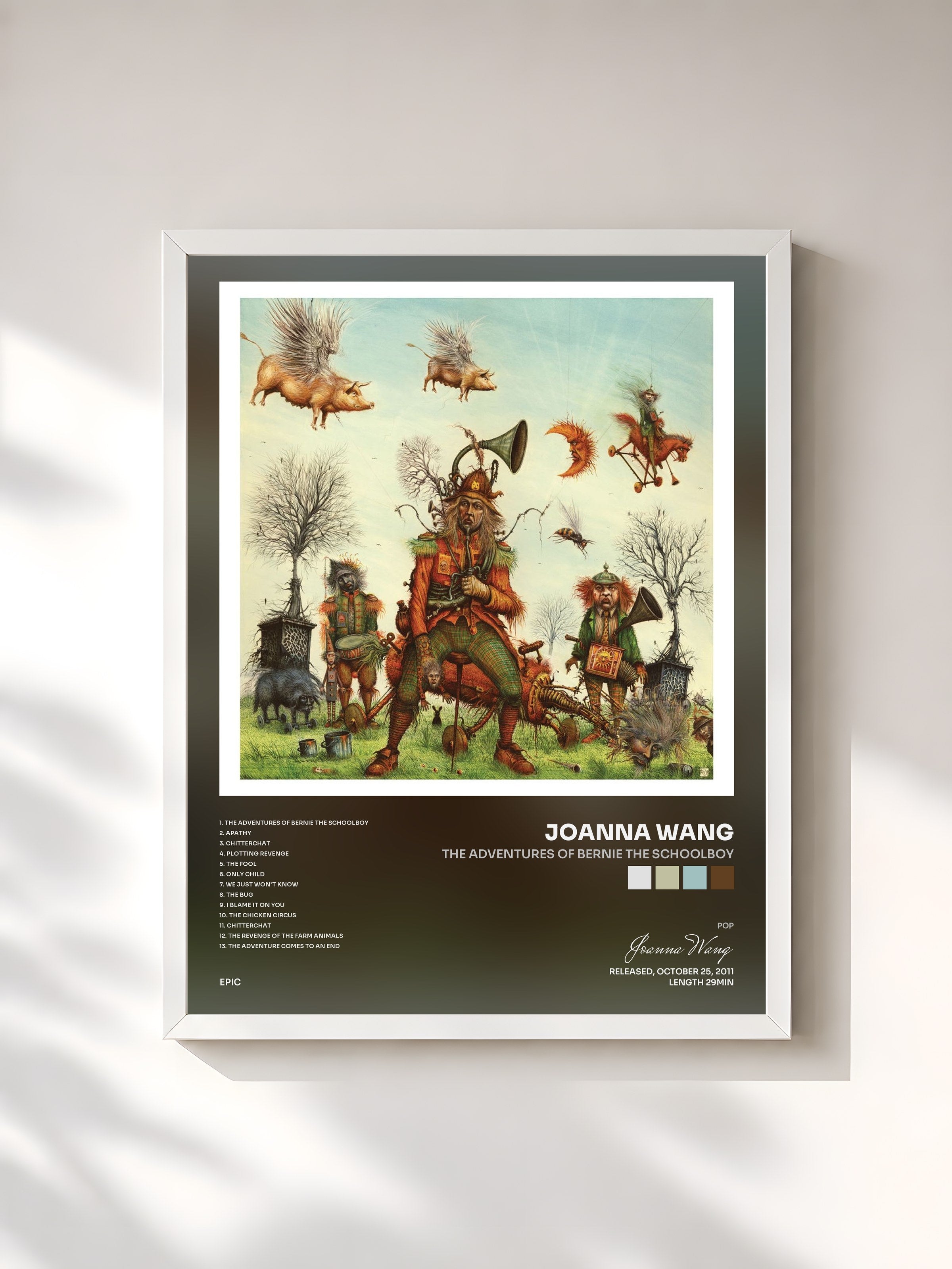 #blanc Tableau de l'album The Adventures of Bernie the Schoolboy de Joanna Wang, cadre blanc, imprimé et encadré en France