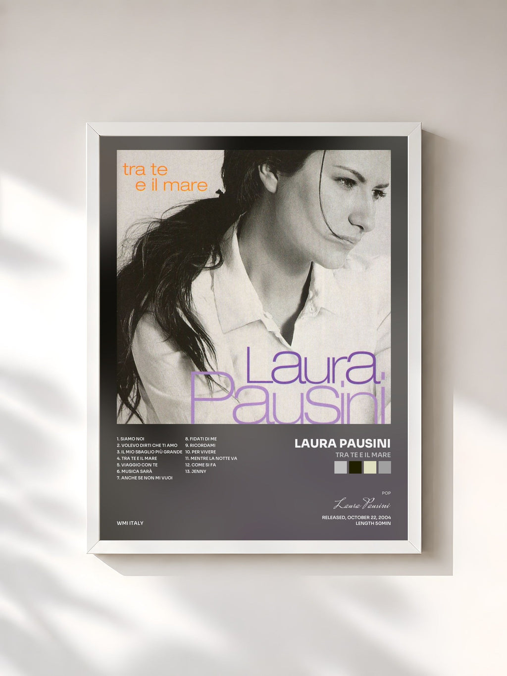#blanc Tra te e il mare di Laura Pausini in stampa incorniciata, cornice bianca, stampata e incorniciata in Francia