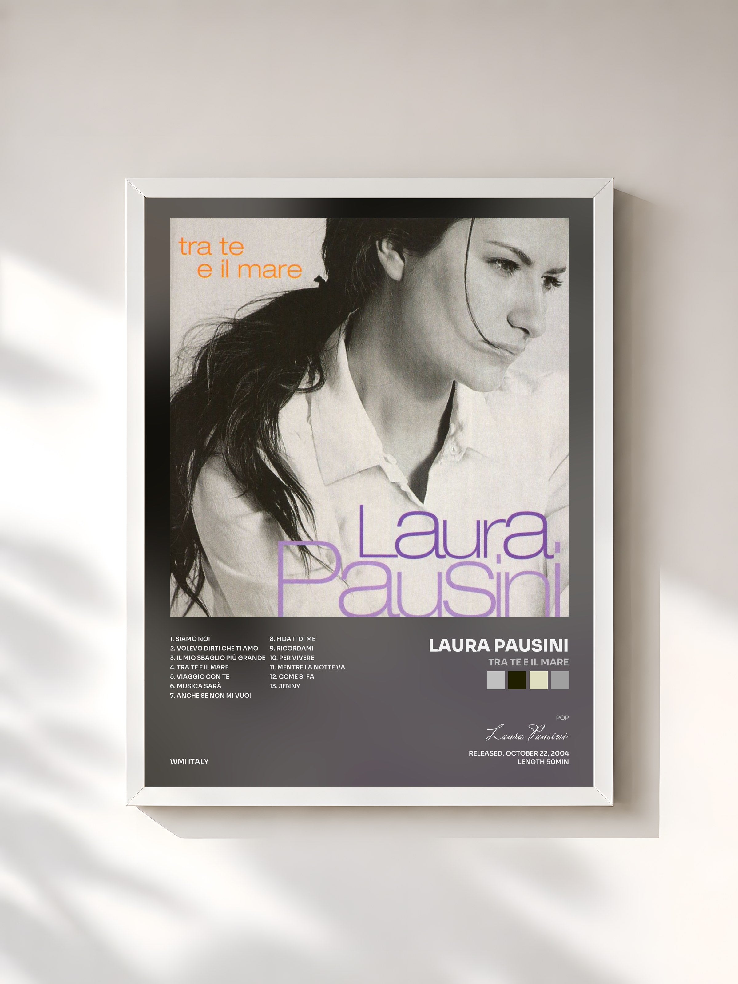 #blanc Tableau de l'album Tra te e il mare de Laura Pausini, cadre blanc, imprimé et encadré en France