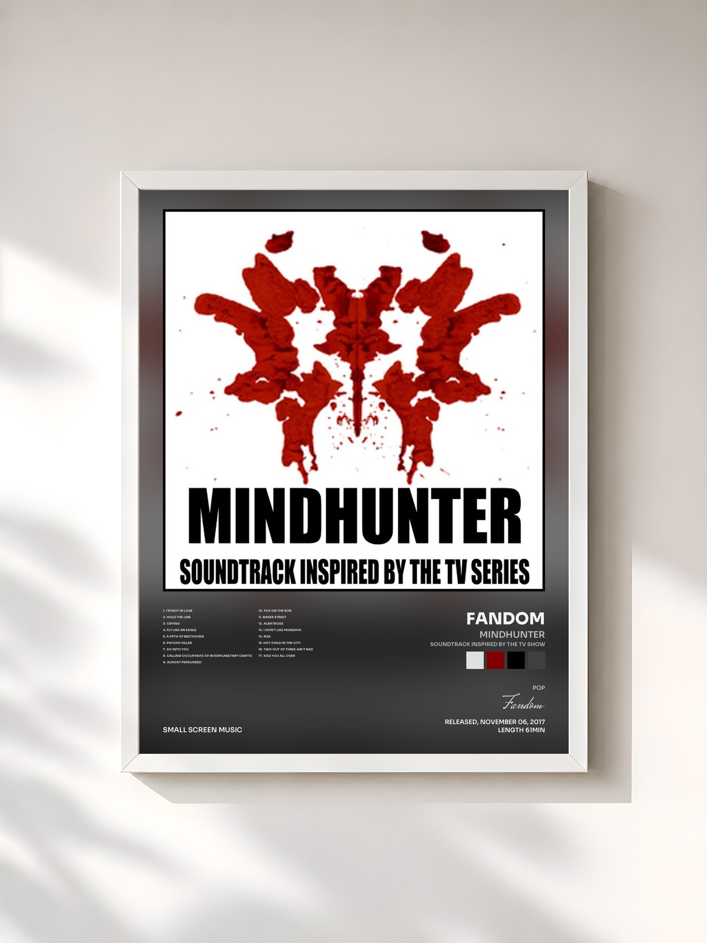 #blanc Tableau de l'album Mindhunter (Soundtrack Inspired by the TV Show) de Fandom, cadre blanc, imprimé et encadré en France