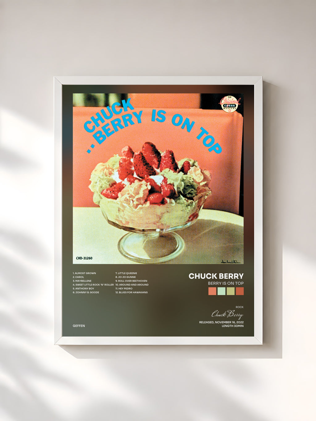#blanc Tableau de l'album Berry Is On Top de Chuck Berry, cadre blanc, imprimé et encadré en France