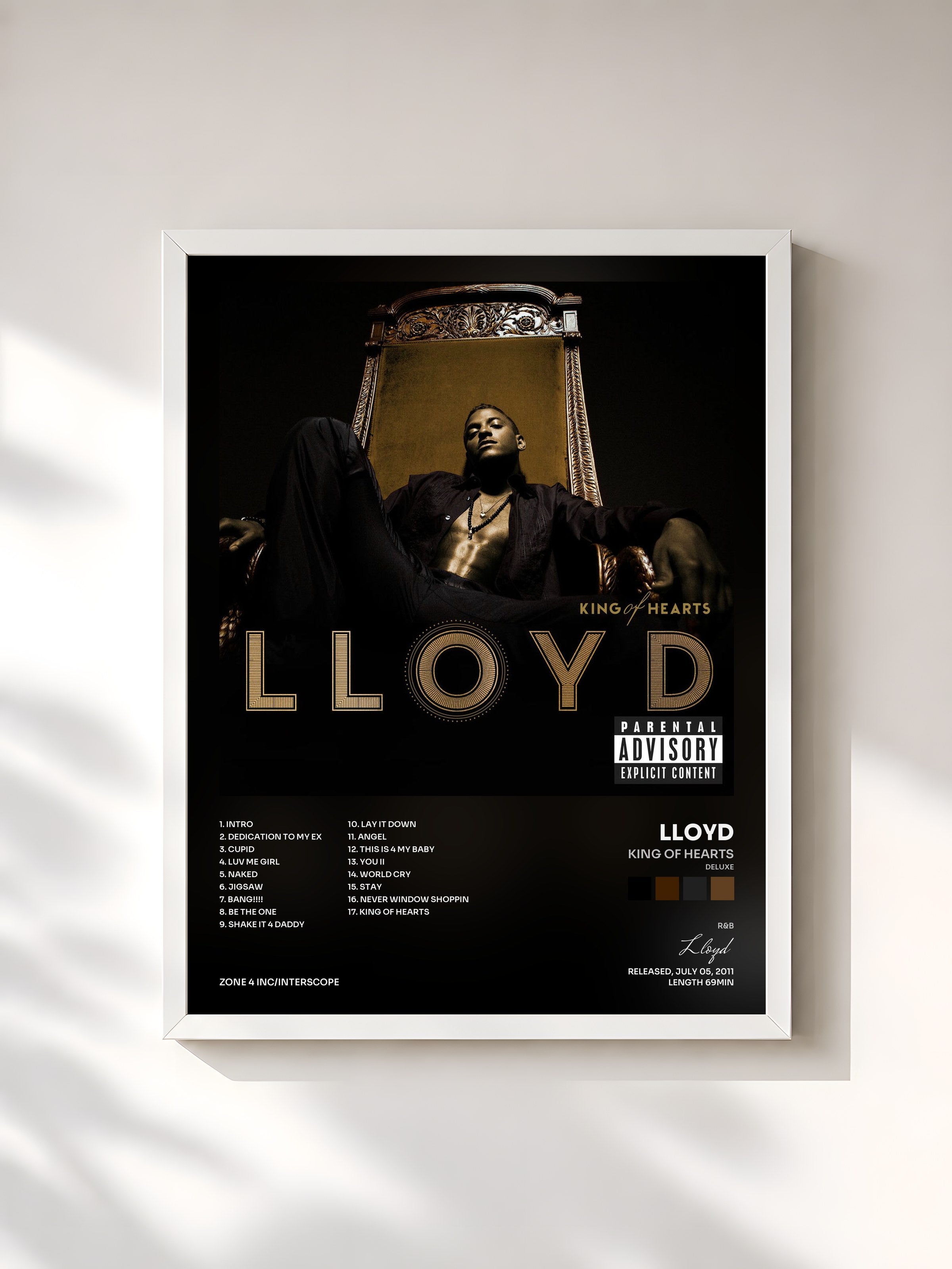 #blanc Tableau de l'album King Of Hearts (Deluxe) de Lloyd, cadre blanc, imprimé et encadré en France