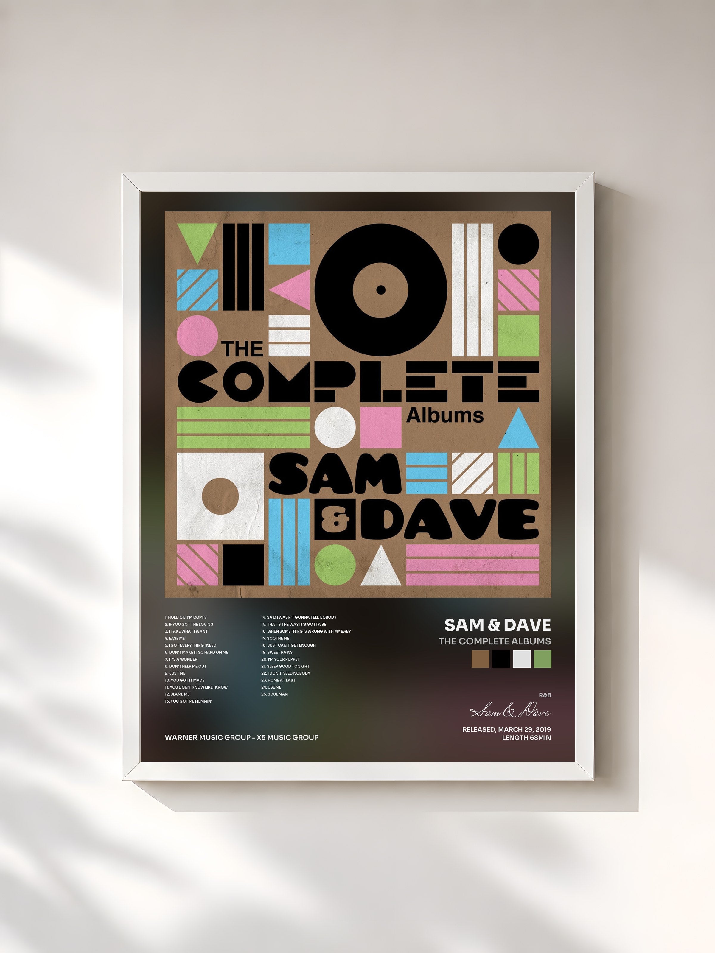 #blanc Tableau de l'album The Complete Albums de Sam & Dave, cadre blanc, imprimé et encadré en France