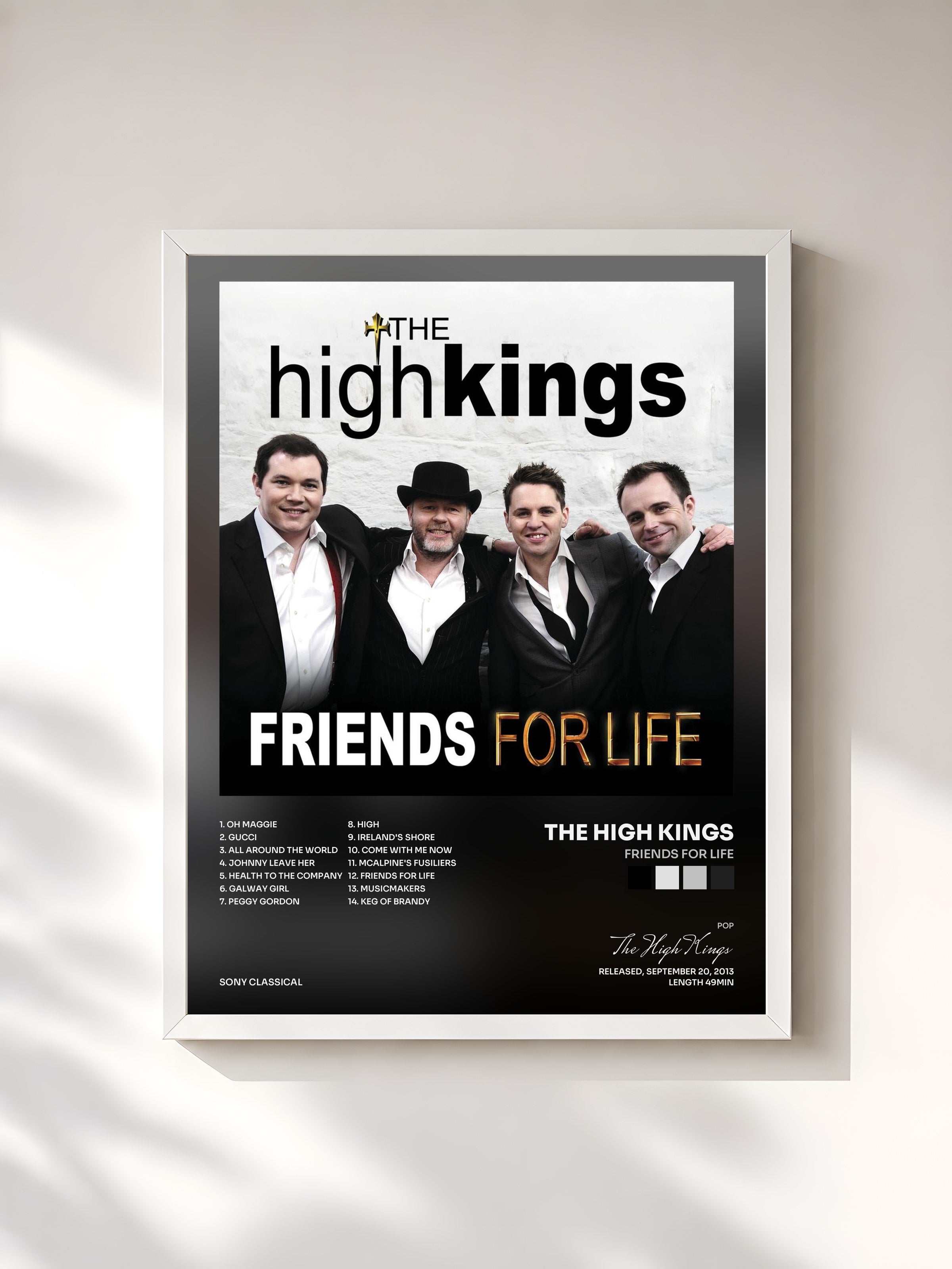 #blanc Tableau de l'album Friends for Life de The High Kings, cadre blanc, imprimé et encadré en France