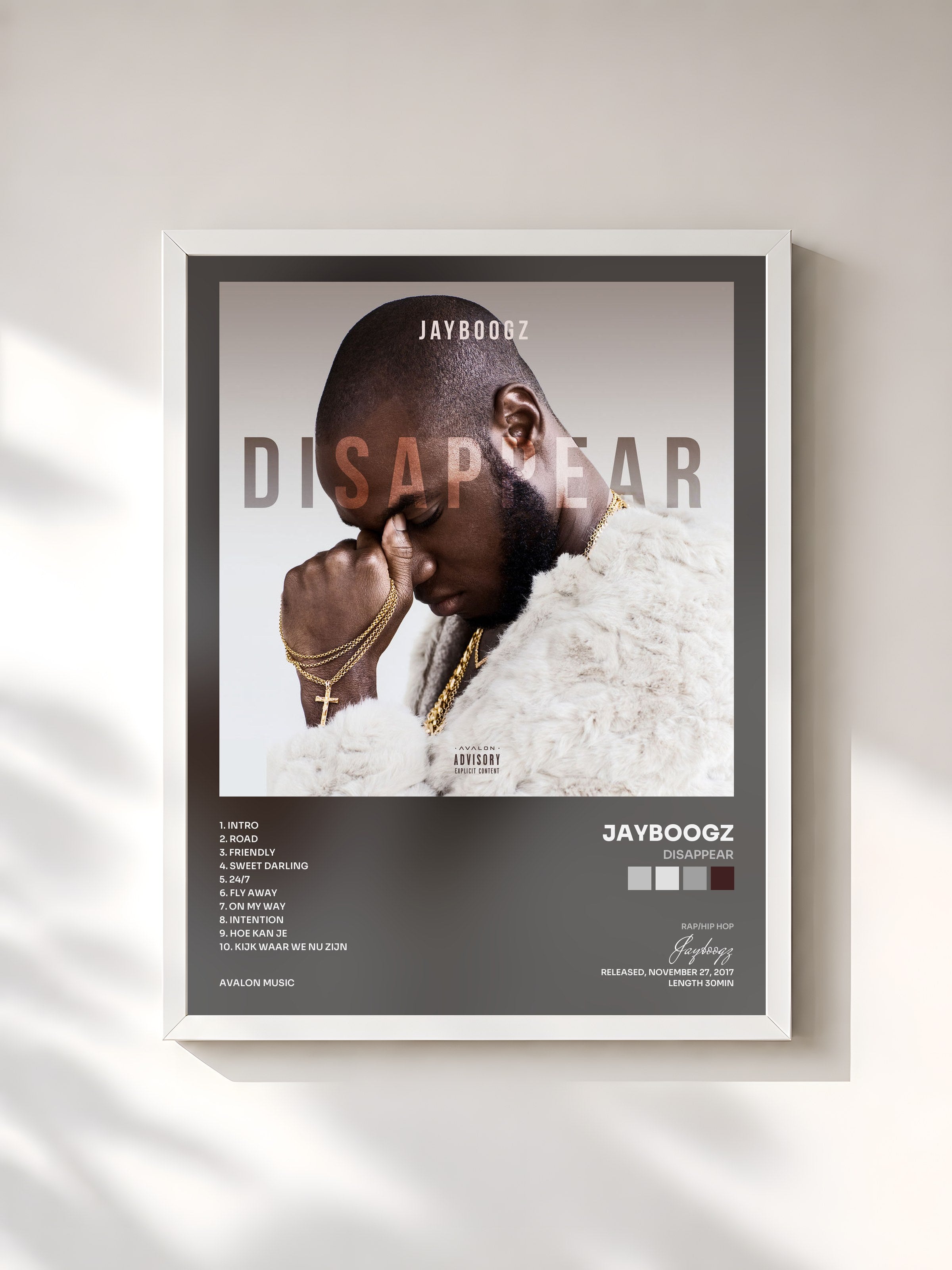 #blanc Tableau de l'album Disappear de Jayboogz, cadre blanc, imprimé et encadré en France