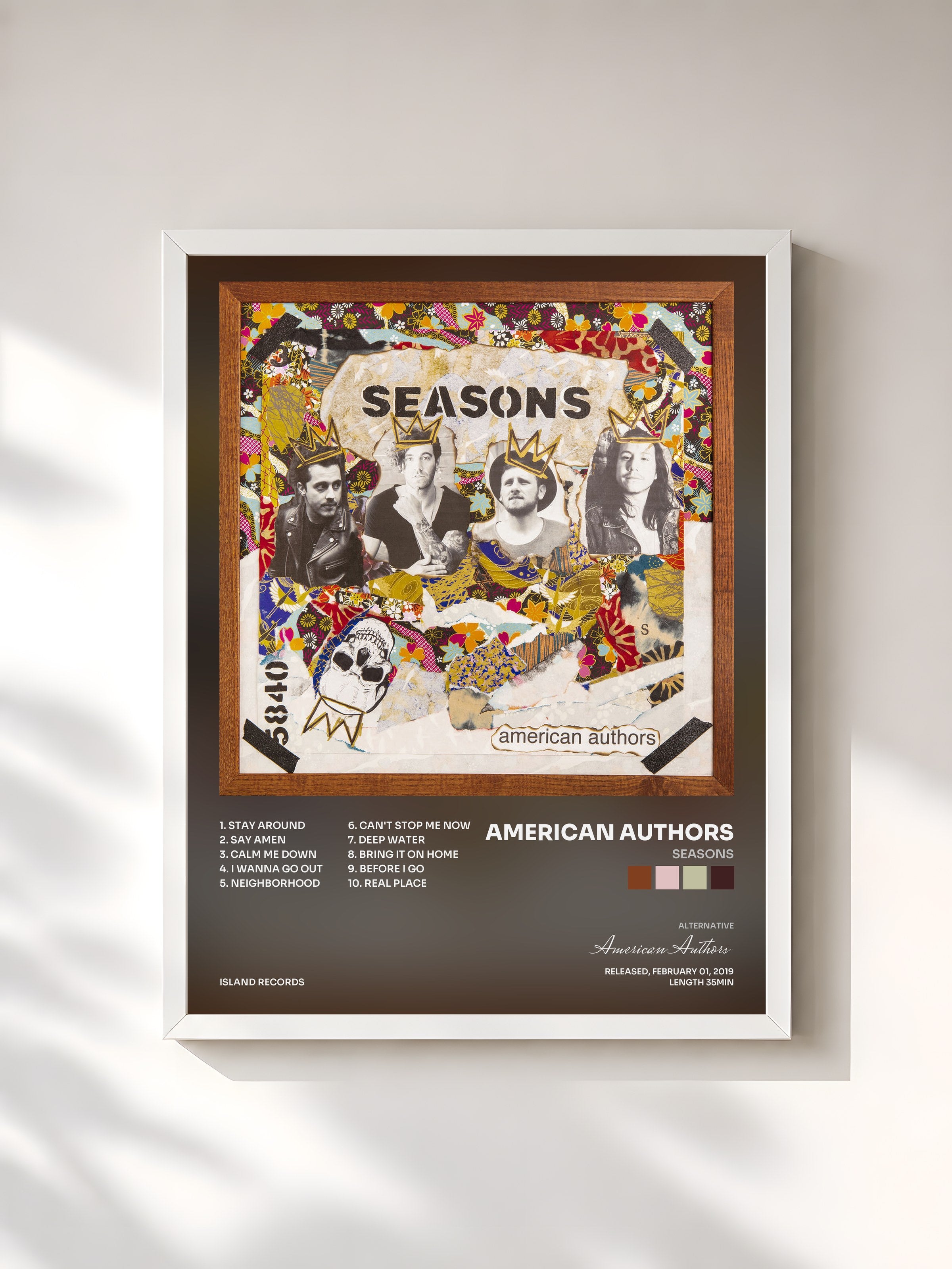 #blanc Tableau de l'album Seasons de American Authors, cadre blanc, imprimé et encadré en France