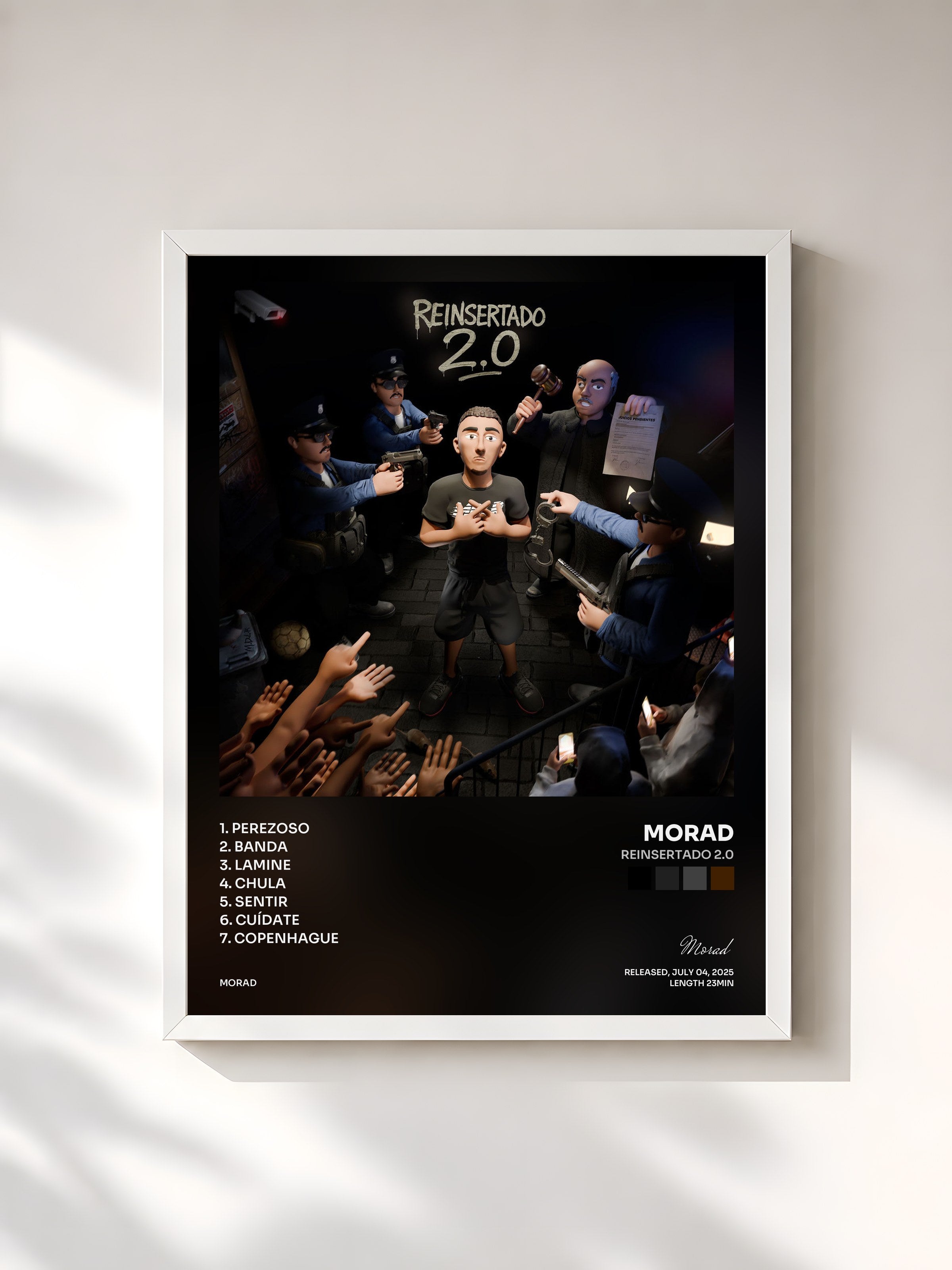 #blanc Tableau de l'album Reinsertado 2.0 de Morad, cadre blanc, imprimé et encadré en France
