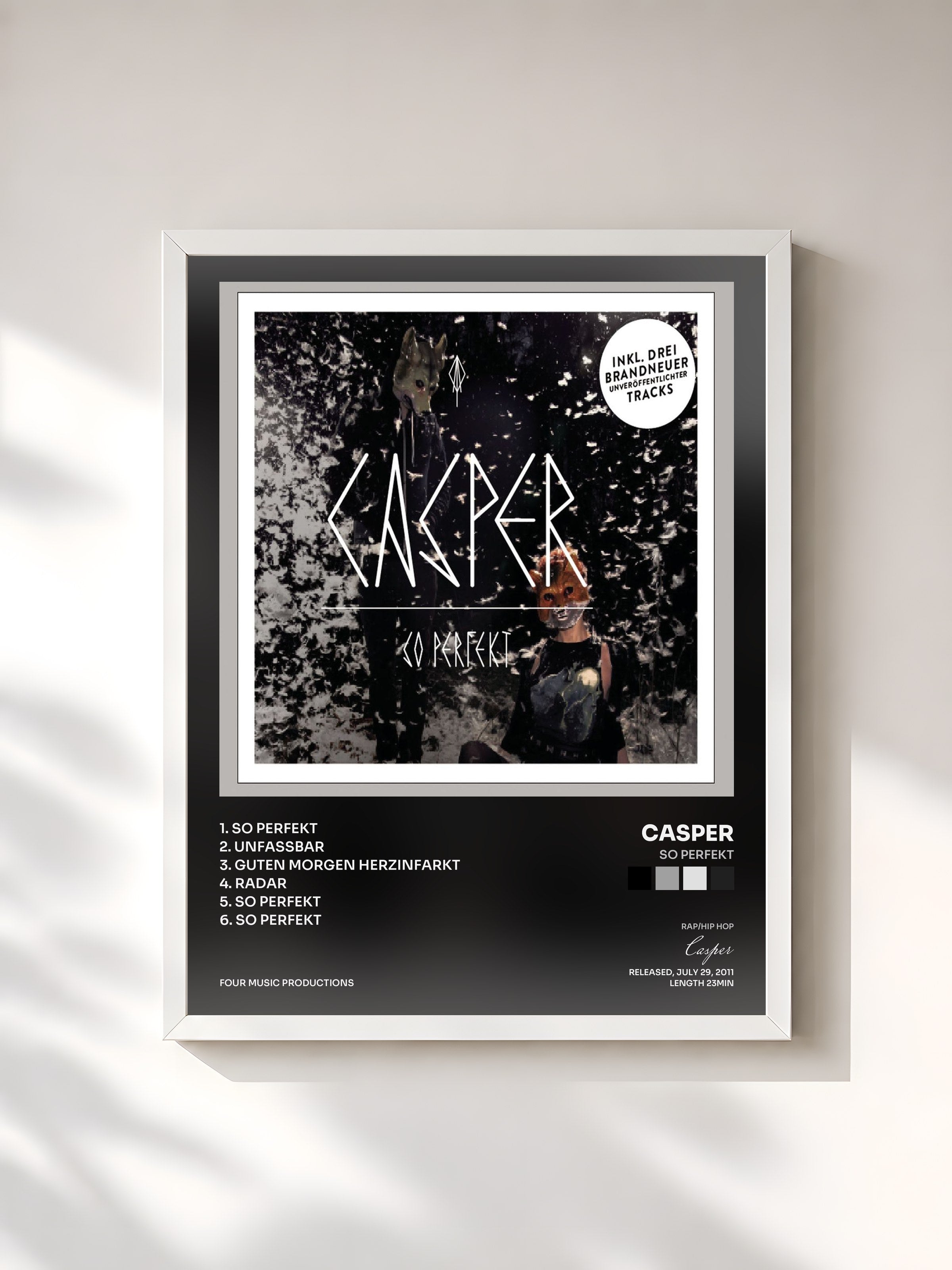 #blanc Tableau de l'album So Perfekt de Casper, cadre blanc, imprimé et encadré en France