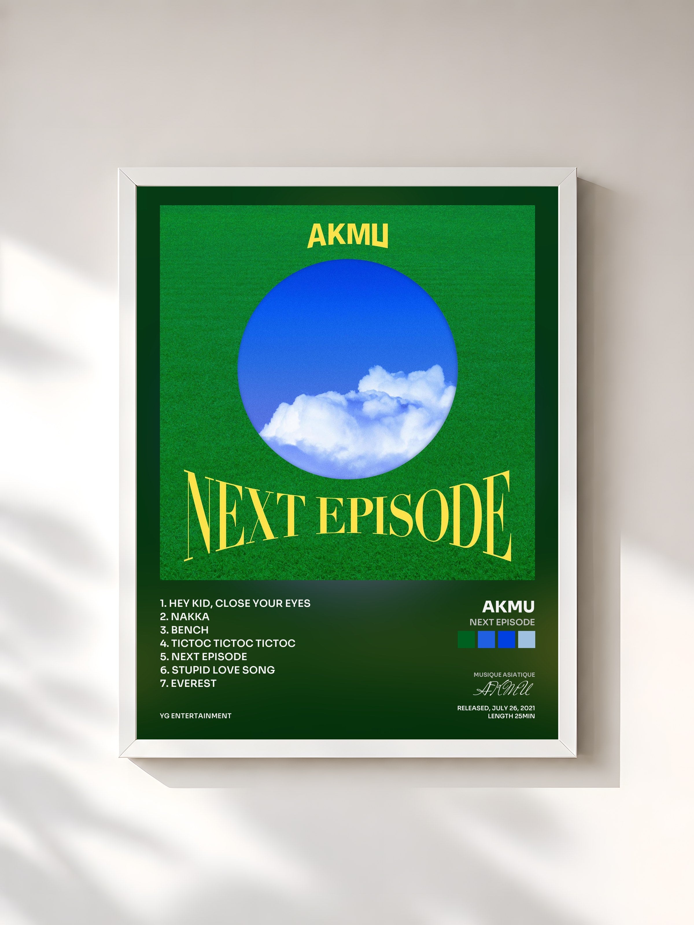 #blanc Tableau de l'album NEXT EPISODE de AKMU, cadre blanc, imprimé et encadré en France