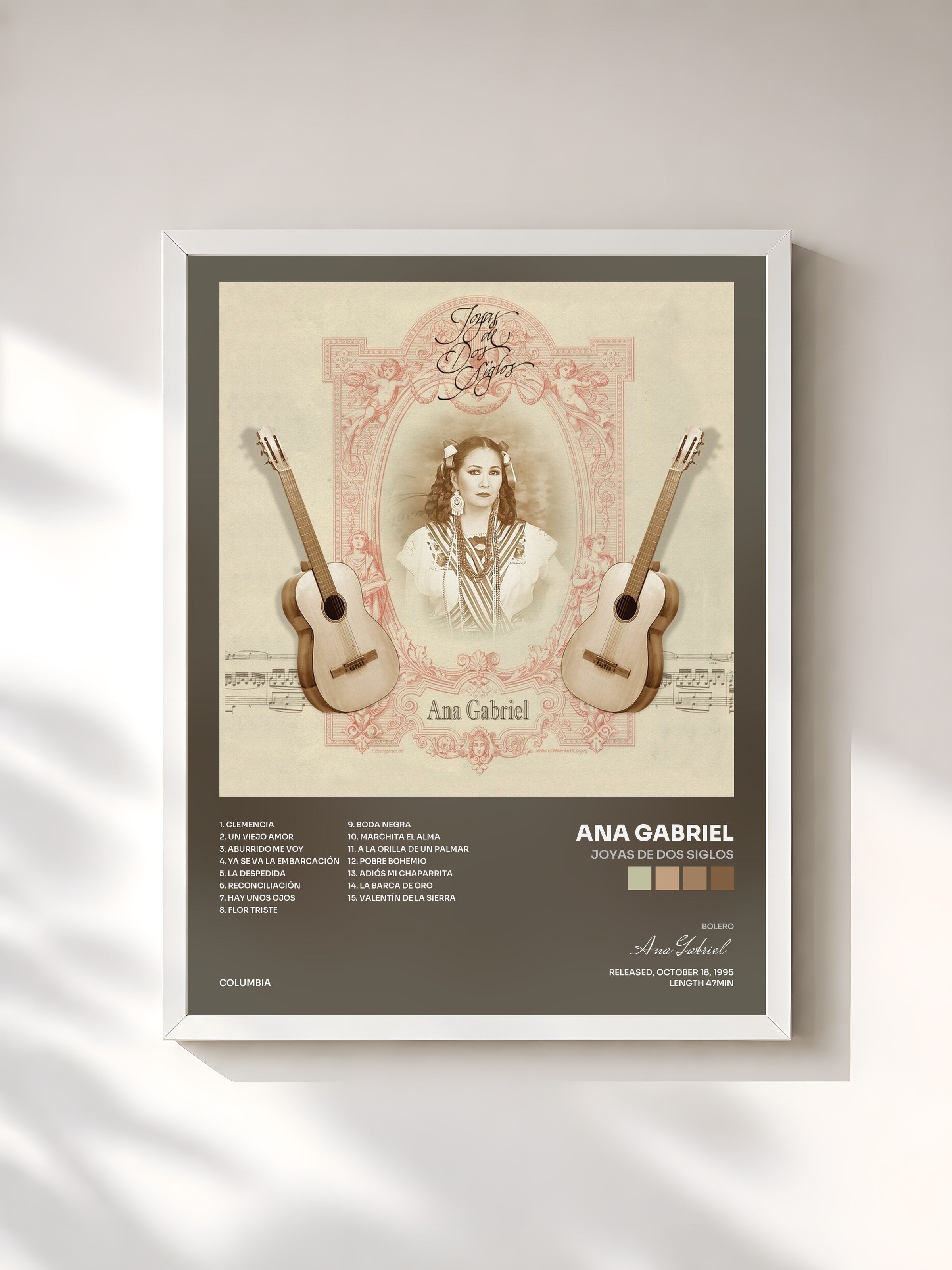 #blanc Tableau de l'album Joyas De Dos Siglos de Ana Gabriel, cadre blanc, imprimé et encadré en France