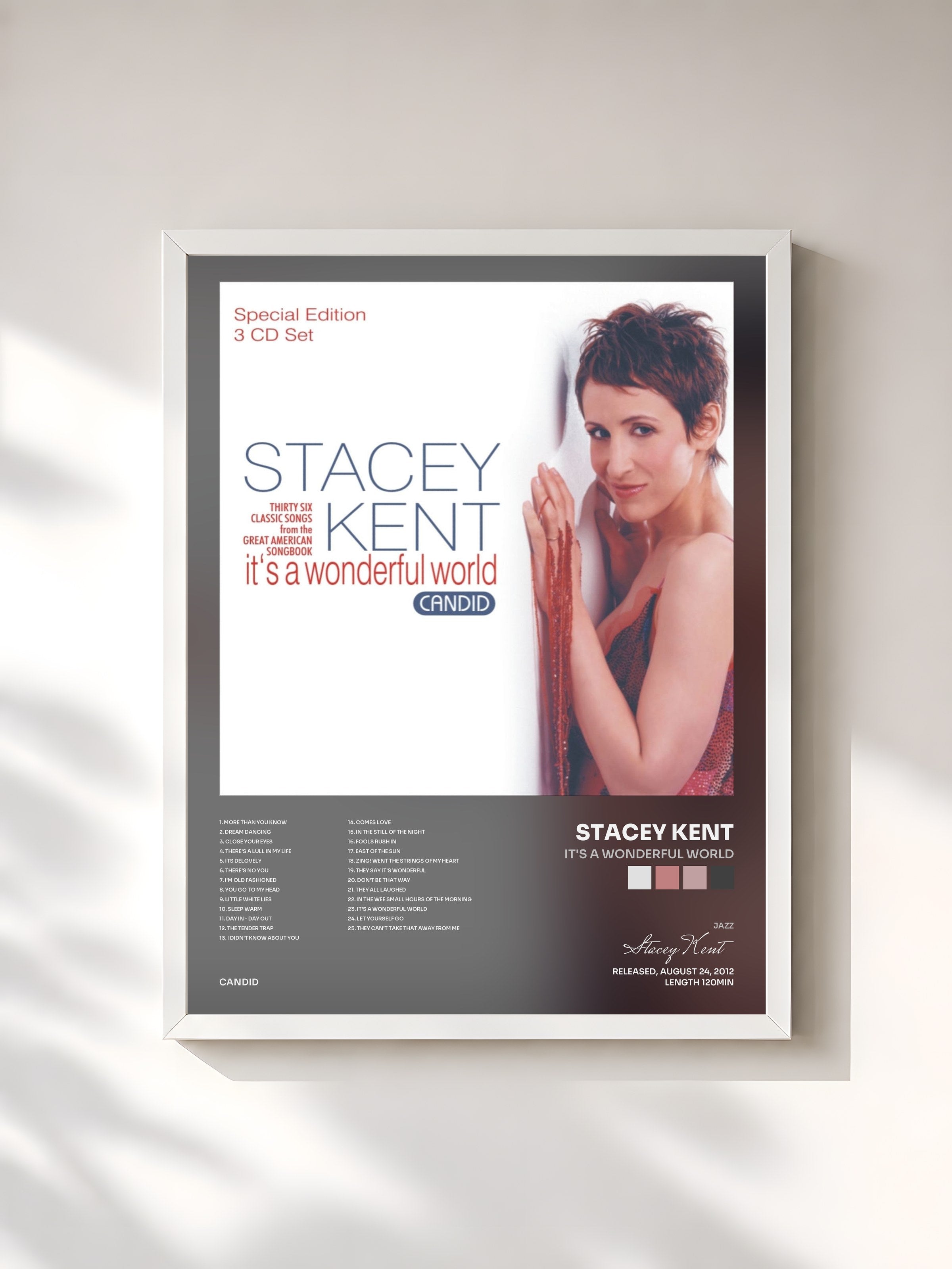#blanc Tableau de l'album It's A Wonderful World de Stacey Kent, cadre blanc, imprimé et encadré en France