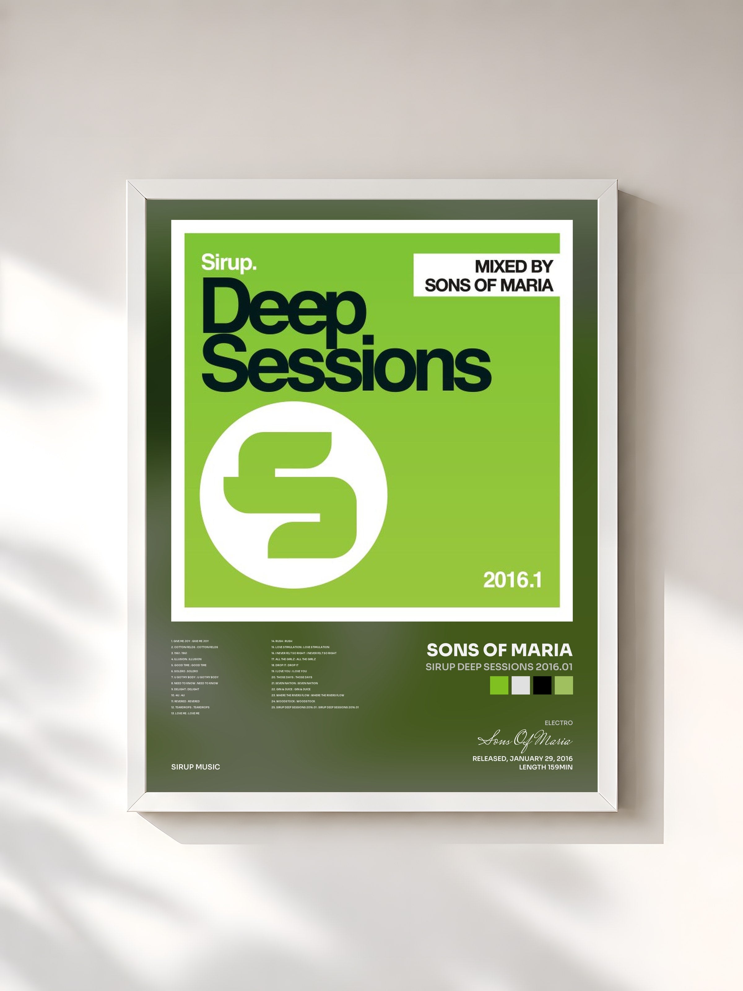 #blanc Tableau de l'album Sirup Deep Sessions 2016.01 de Sons Of Maria, cadre blanc, imprimé et encadré en France