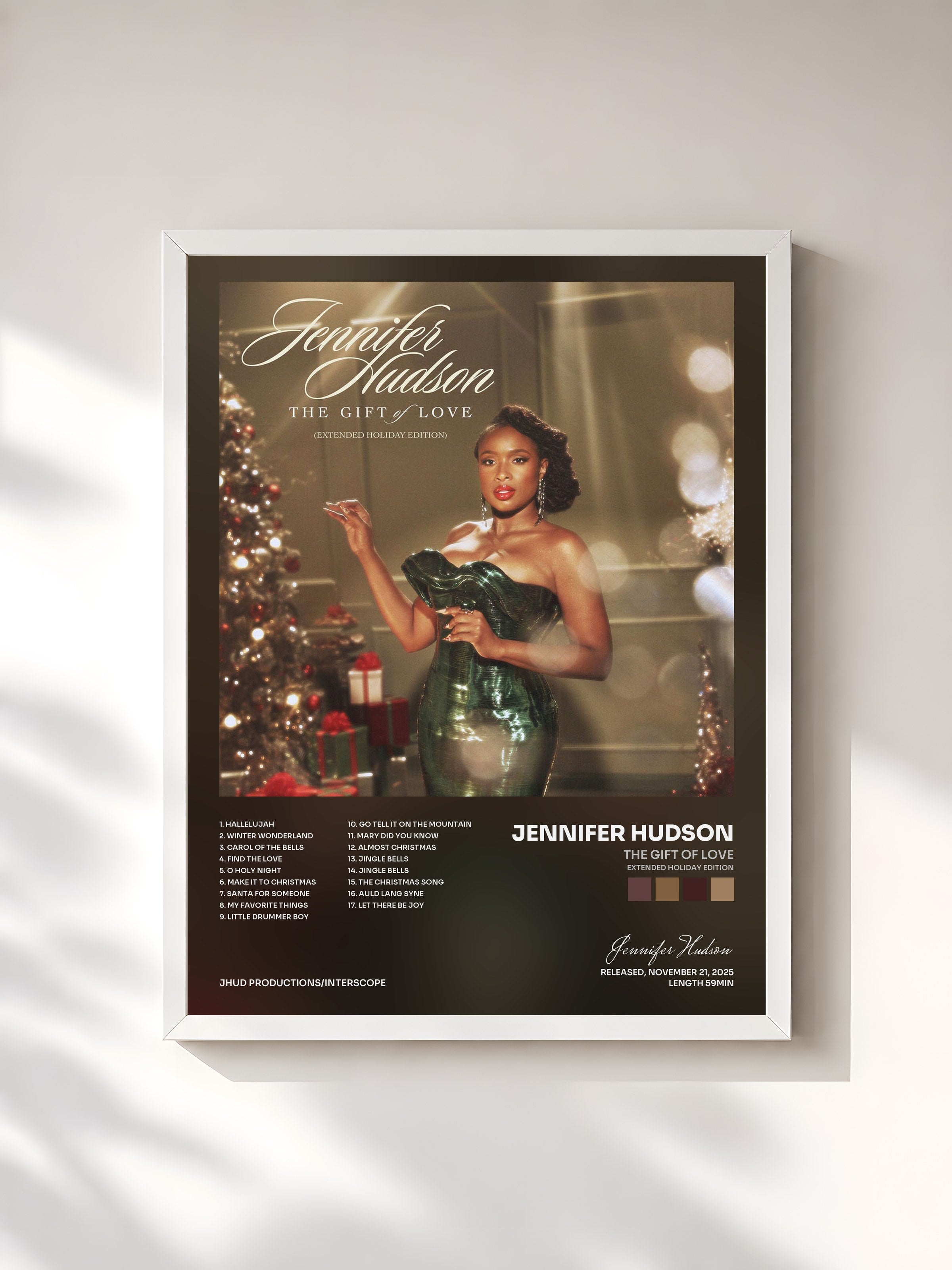 #blanc Tableau de l'album The Gift Of Love (Extended Holiday Edition) de Jennifer Hudson, cadre blanc, imprimé et encadré en France